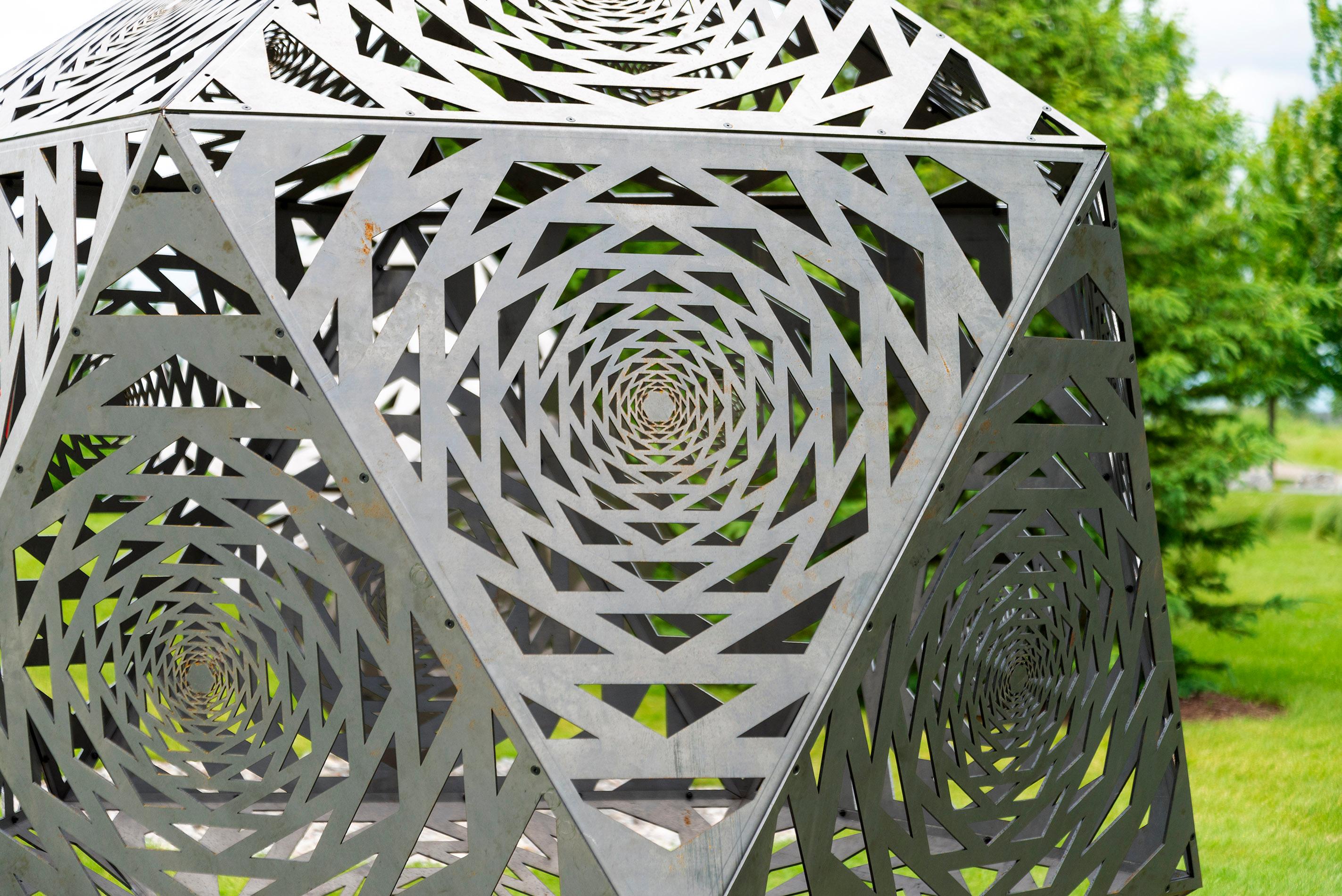 Aqua - large, geometric abstract, contemporary, mild steel, outdoor sculpture - Brown Abstract Sculpture by Jah Qube
