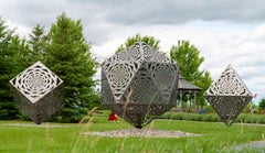 Aqua, Terra, Aero Trio - geometric abstract, mild steel, outdoor sculptures