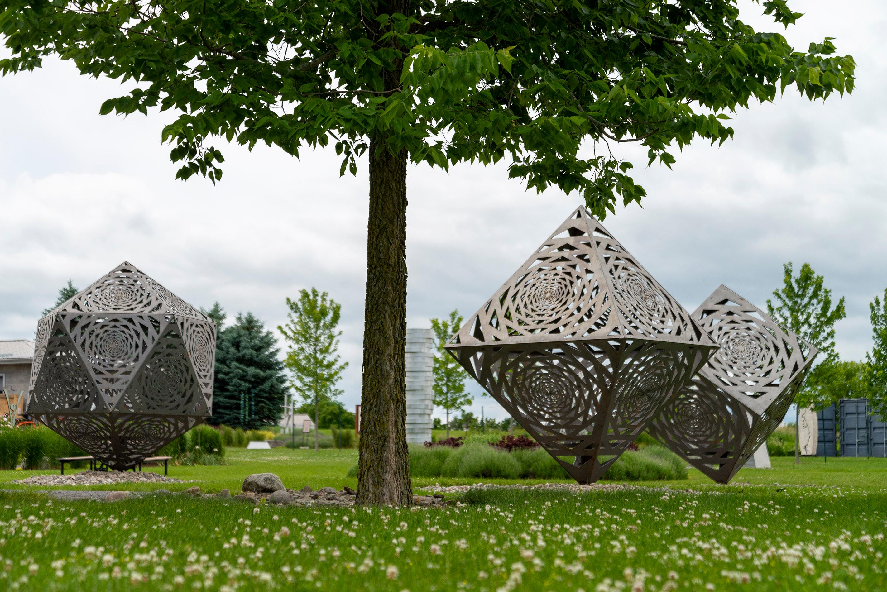 Aqua, Terra, Aero Trio - geometric abstract, mild steel, outdoor sculptures For Sale 1