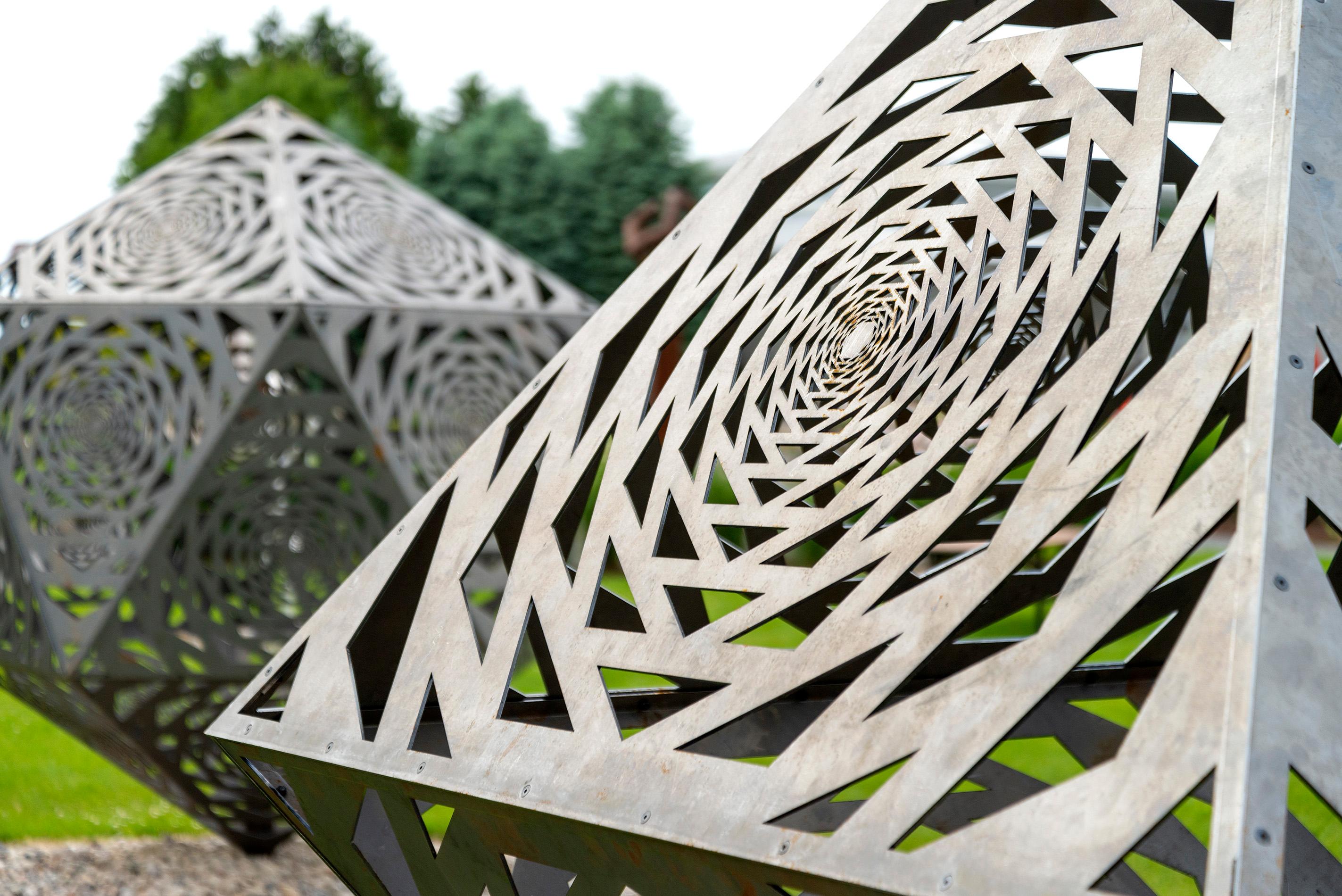 Aqua, Terra, Aero Trio - geometric abstract, mild steel, outdoor sculptures For Sale 5