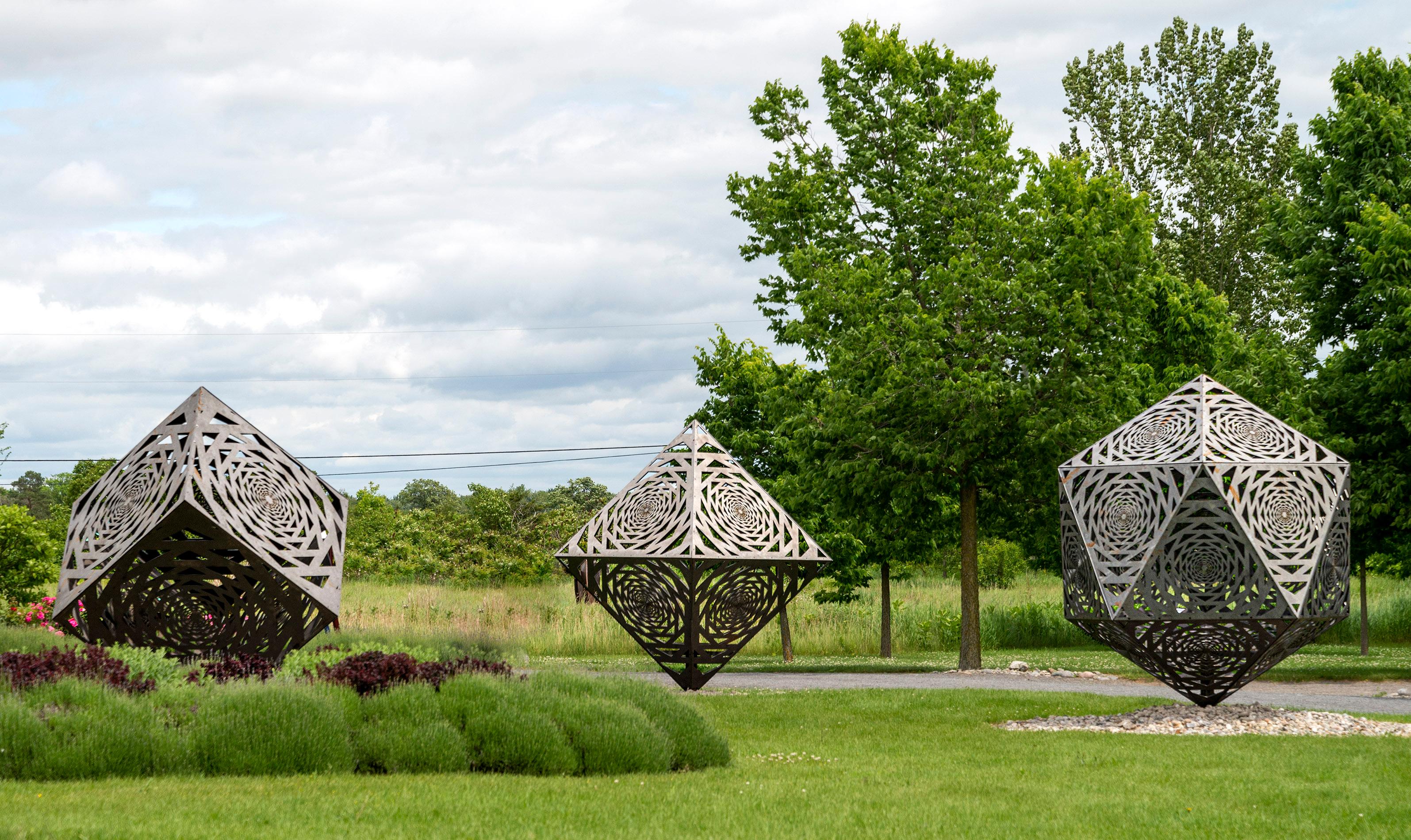Aqua, Terra, Aero Trio - geometric abstract, mild steel, outdoor sculptures - Sculpture by Jah Qube
