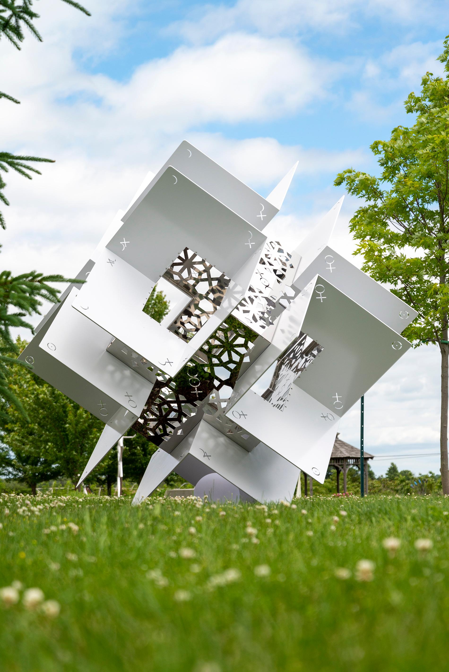 Philosopher's Stone - contemporary, aluminum, stainless steel, outdoor sculpture For Sale 6