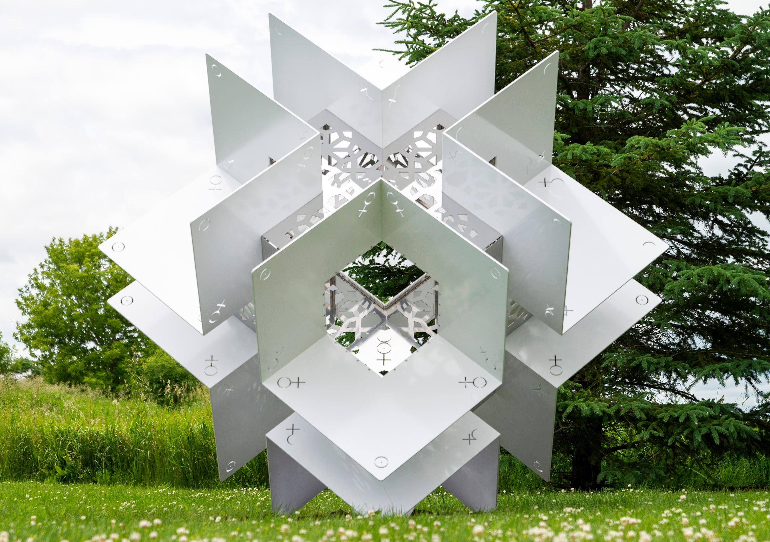 Philosopher's Stone - contemporary, aluminum, stainless steel, outdoor sculpture For Sale 7