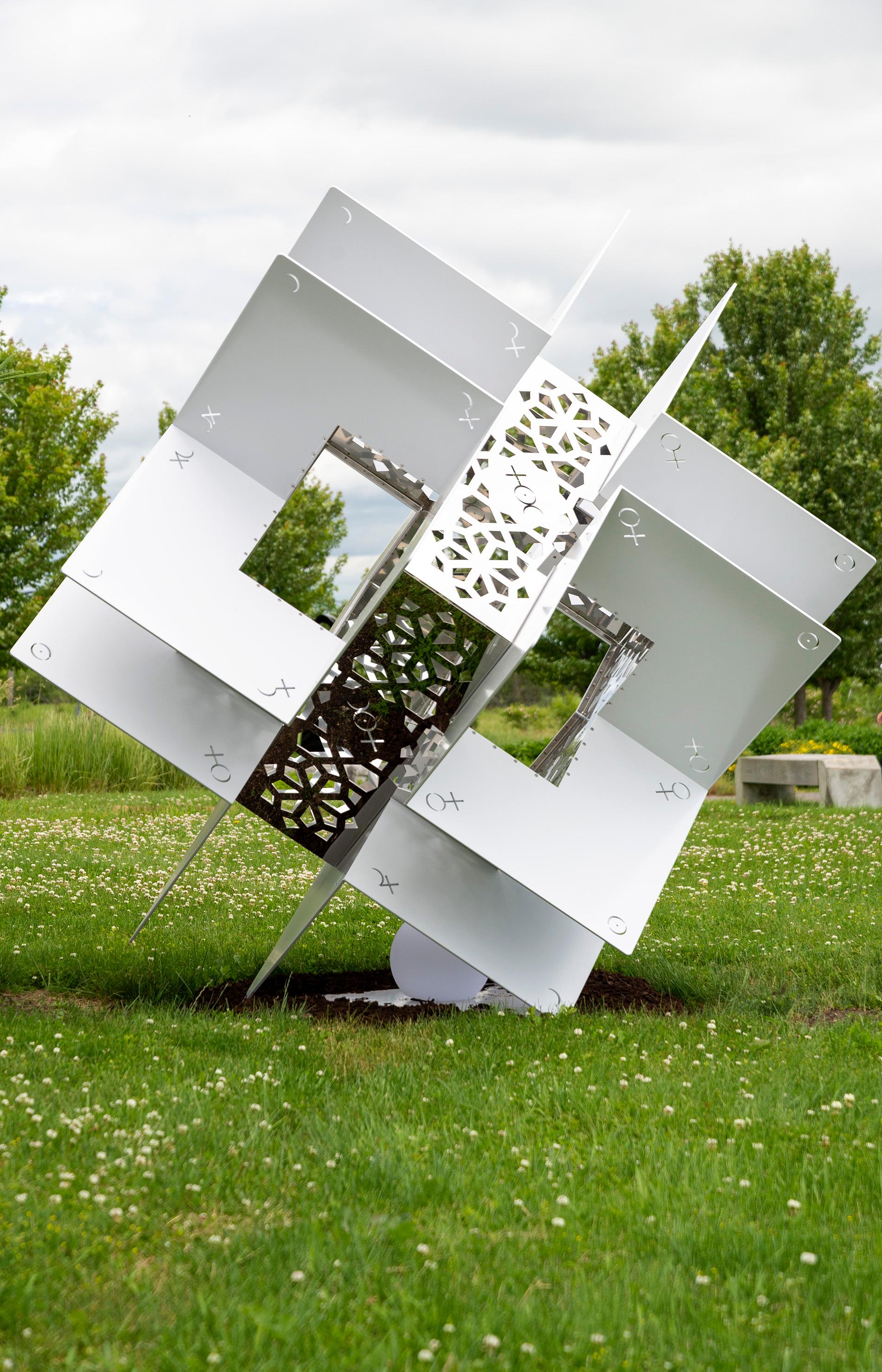 Philosopher's Stone - contemporary, aluminum, stainless steel, outdoor sculpture - Sculpture by Jah Qube