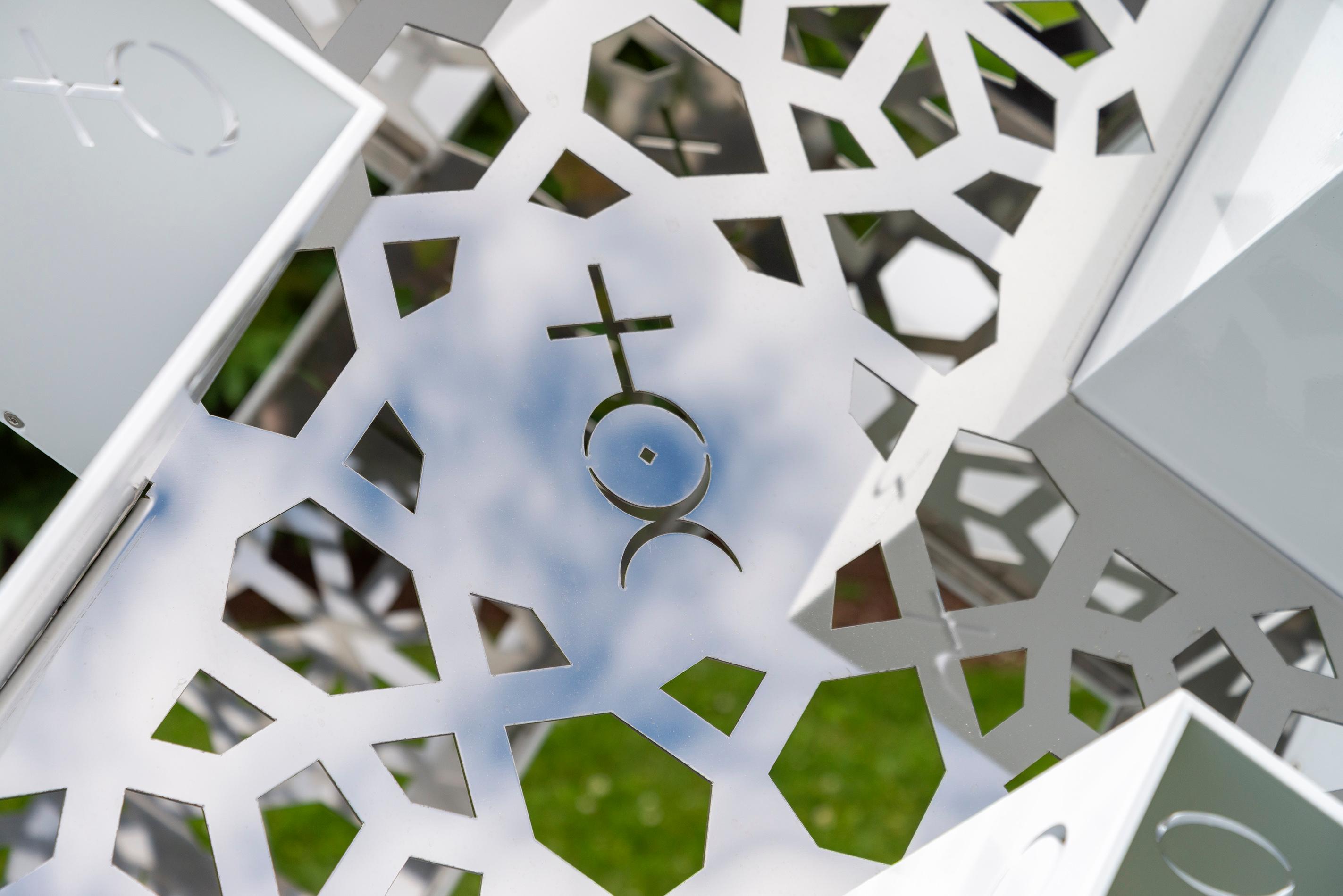 Philosopher's Stone - contemporary, aluminum, stainless steel, outdoor sculpture - Brown Abstract Sculpture by Jah Qube