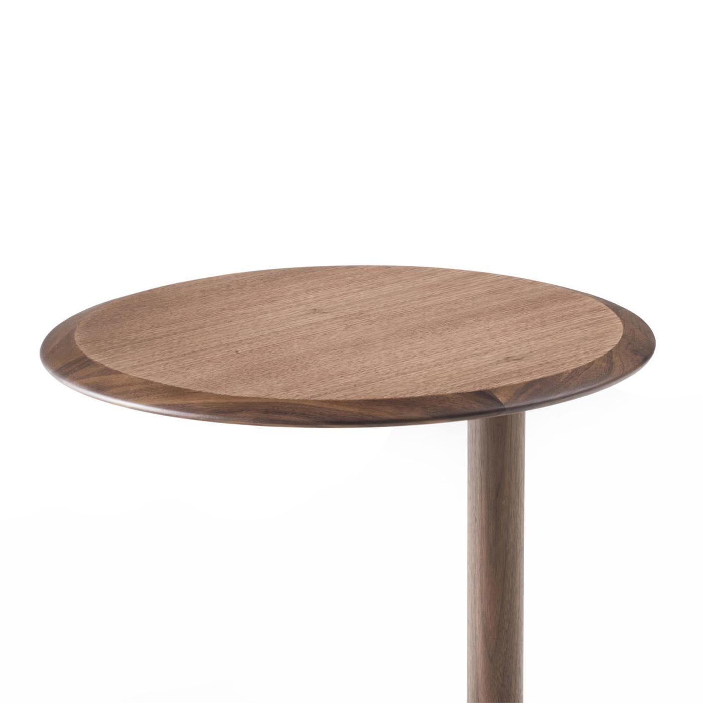 Side table Jaha walnut with solid polished steel 
base, with solid walnut wood pole
and with solid walnut wood top.