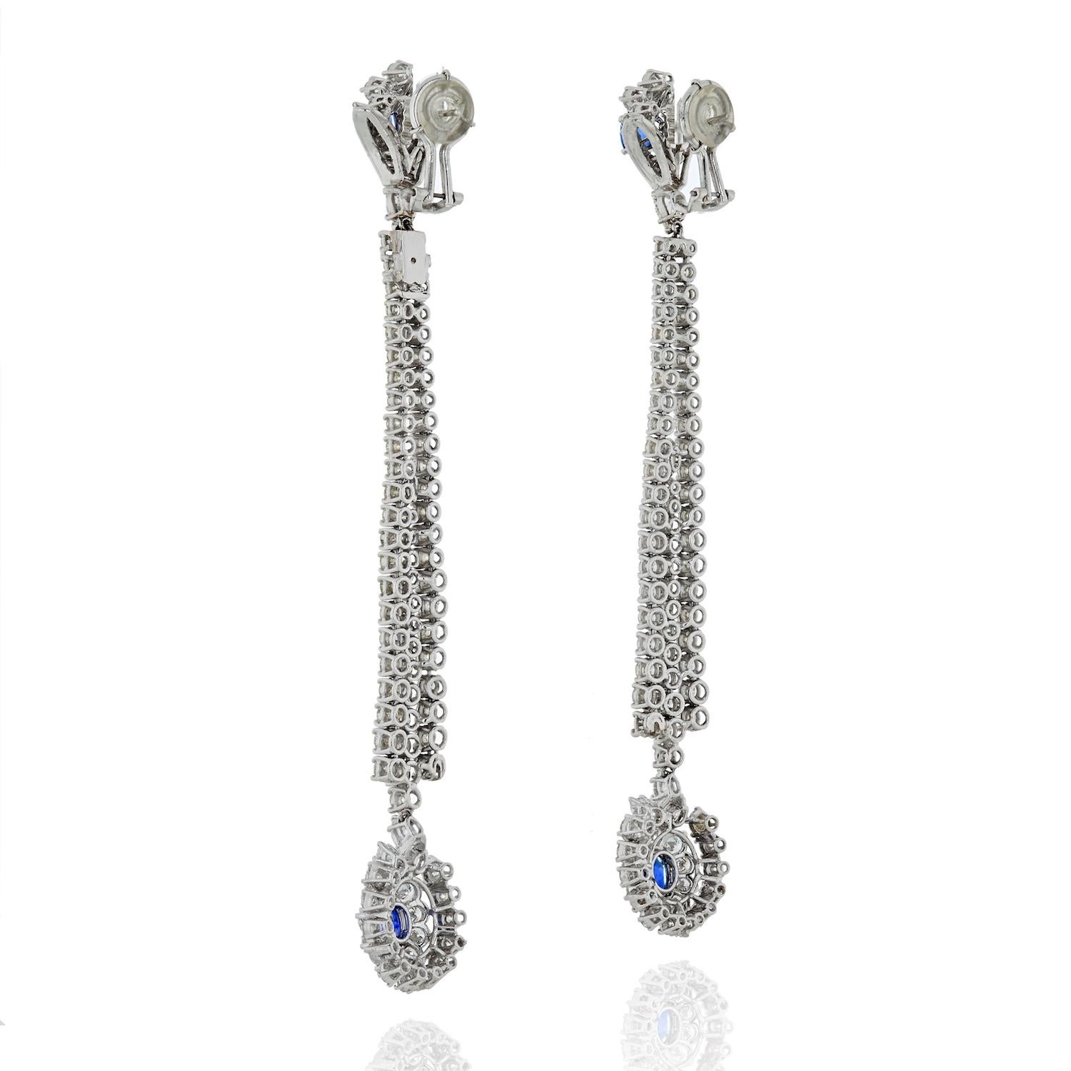 Modern Jahan Diamond and Sapphire Long Dangle Earrings For Sale