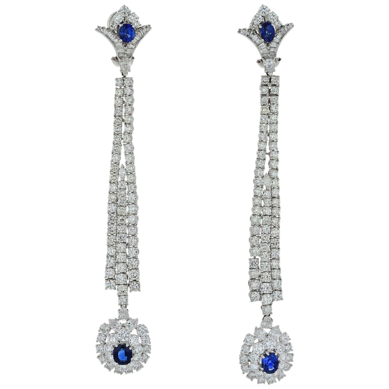 Jahan Diamond and Sapphire Long Dangle Earrings