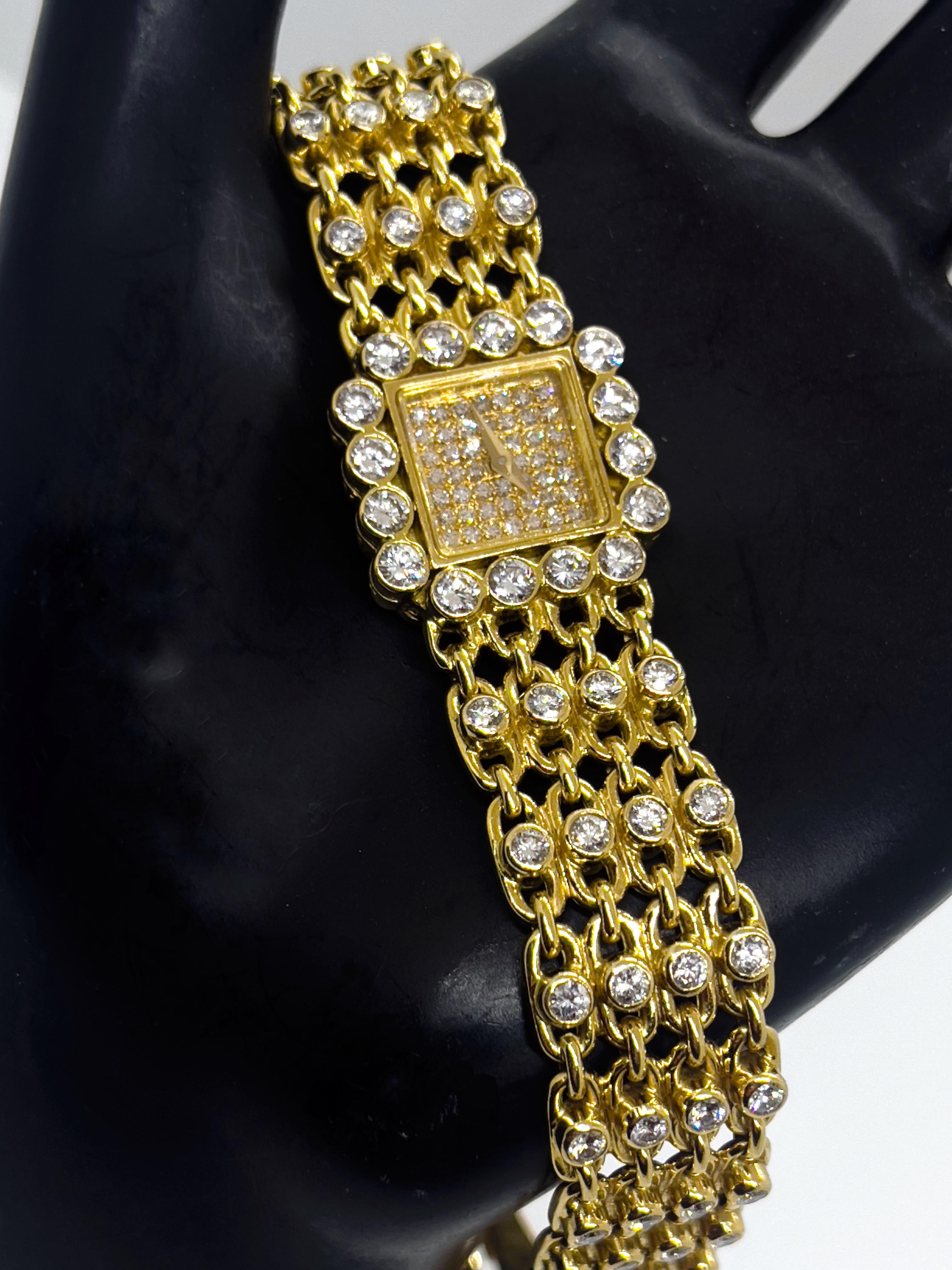 Art déco Jahan Geneve Montre pour femme en or jaune 18 carats et diamants  en vente