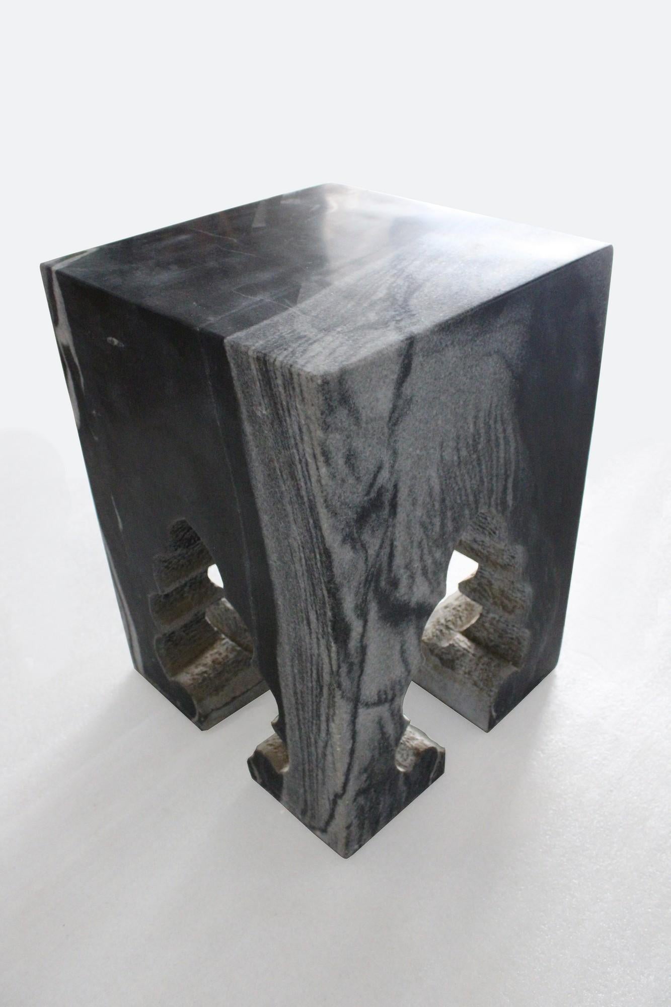 Indian Jahangir II Side Table in Black Marble by Paul Mathieu for Stephanie Odegard For Sale