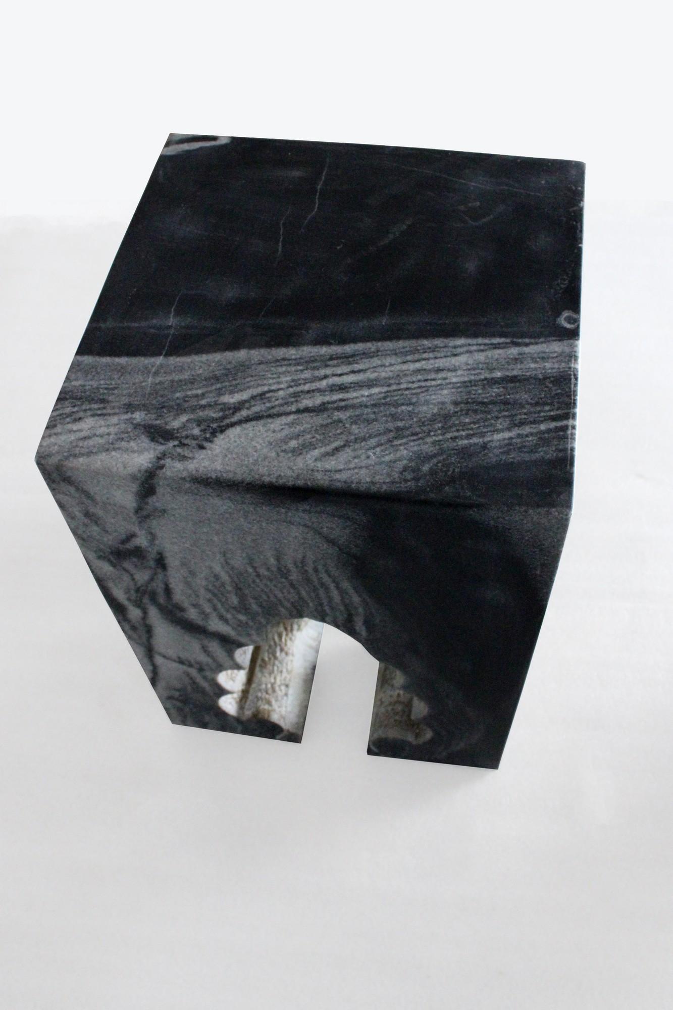 Hand-Carved Jahangir II Side Table in Black Marble by Paul Mathieu for Stephanie Odegard For Sale