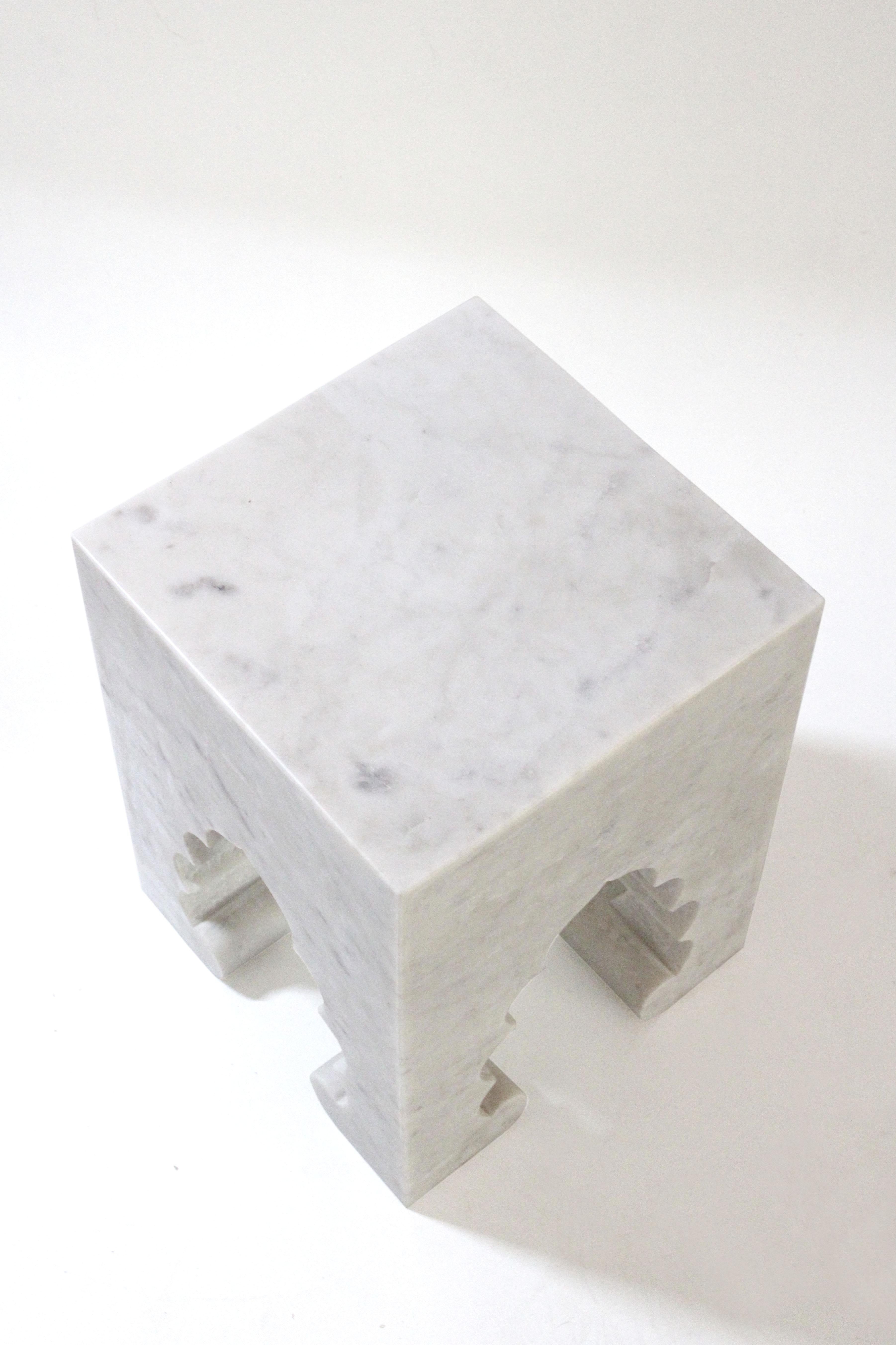 Indian Jahangir II Side Table in White Marble by Paul Mathieu for Stephanie Odegard For Sale