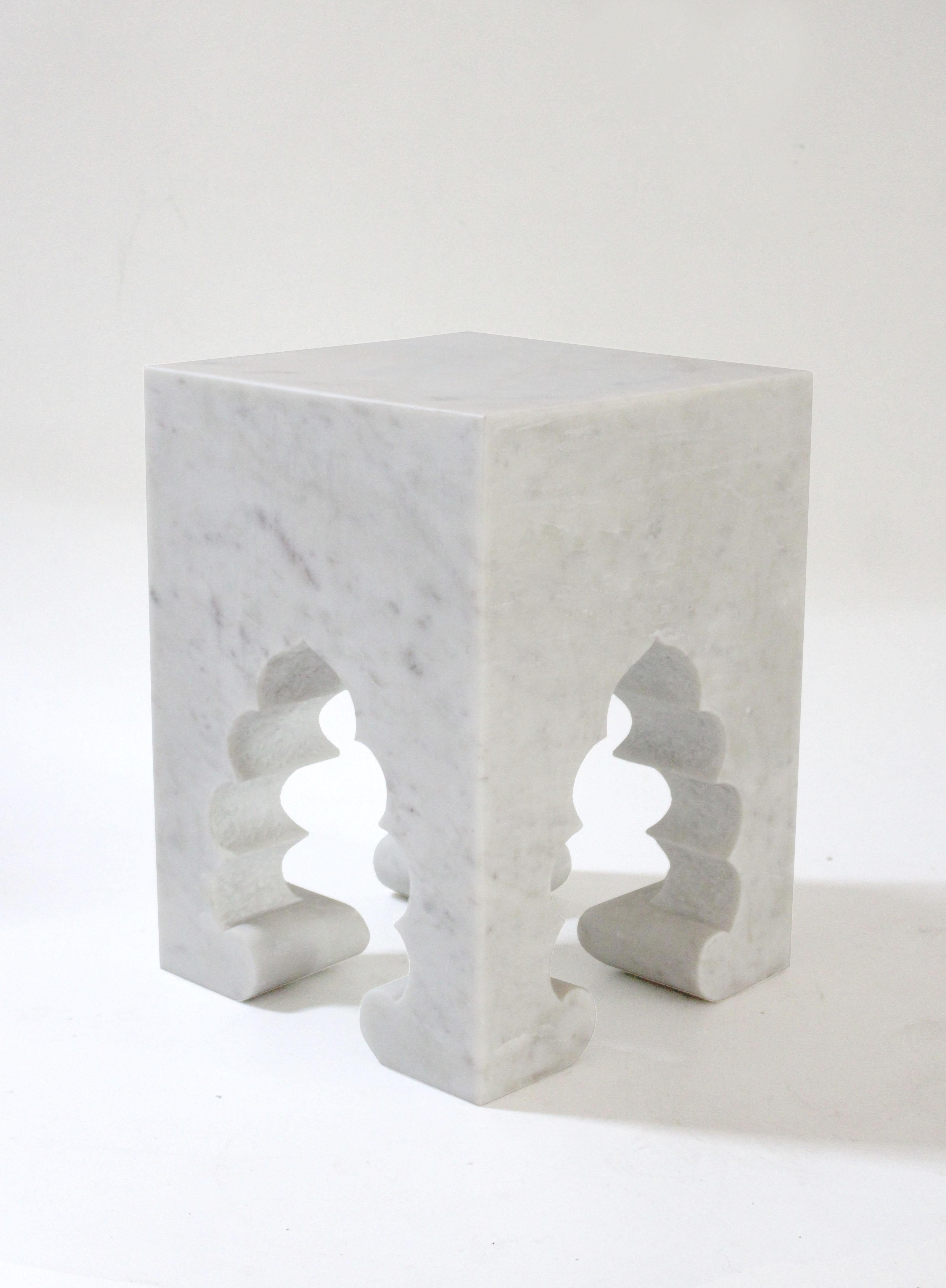 Jahangir II Side Table in White Marble by Paul Mathieu for Stephanie Odegard In New Condition For Sale In New York, NY