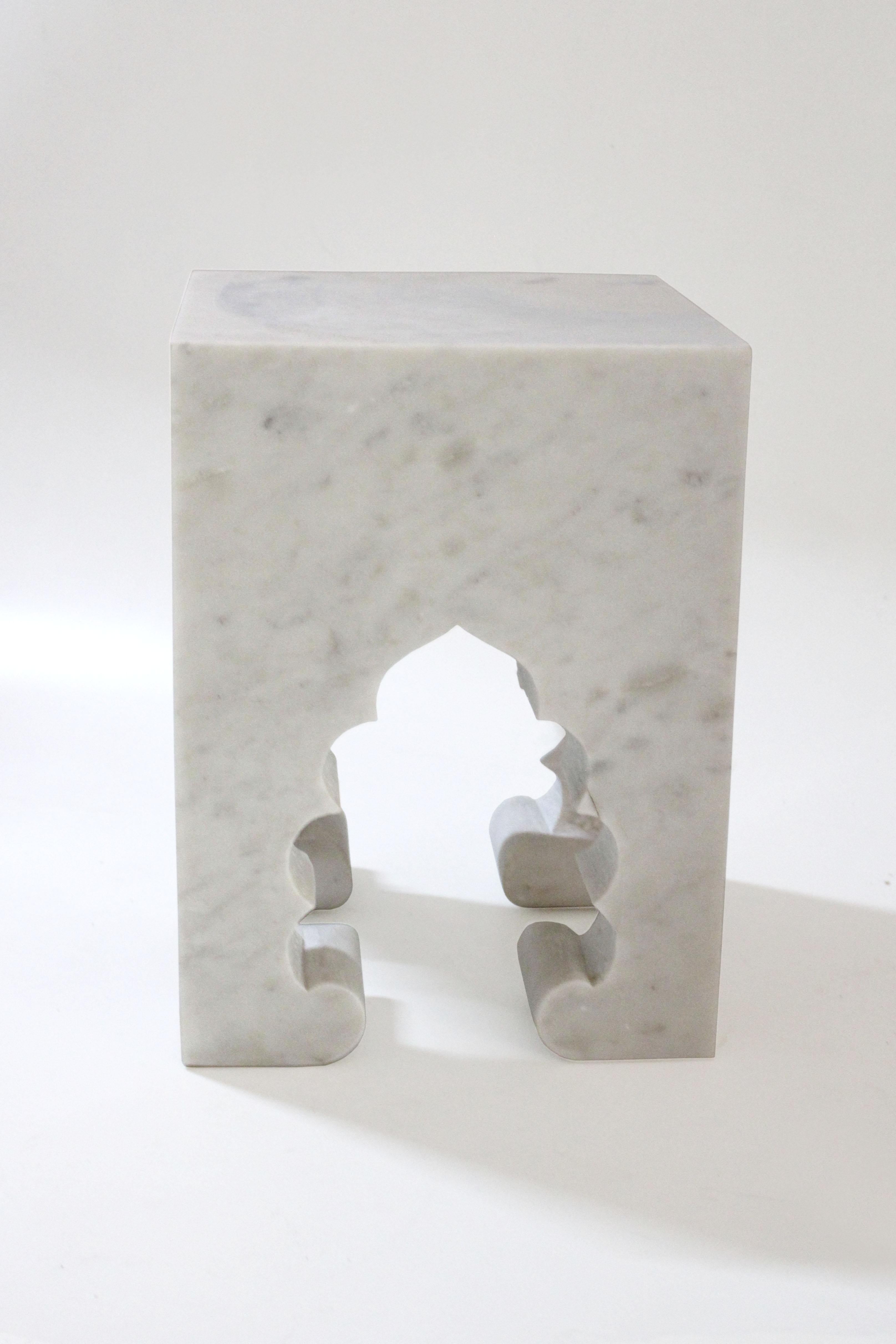 Jahangir II Side Table in White Marble by Paul Mathieu for Stephanie Odegard For Sale 1