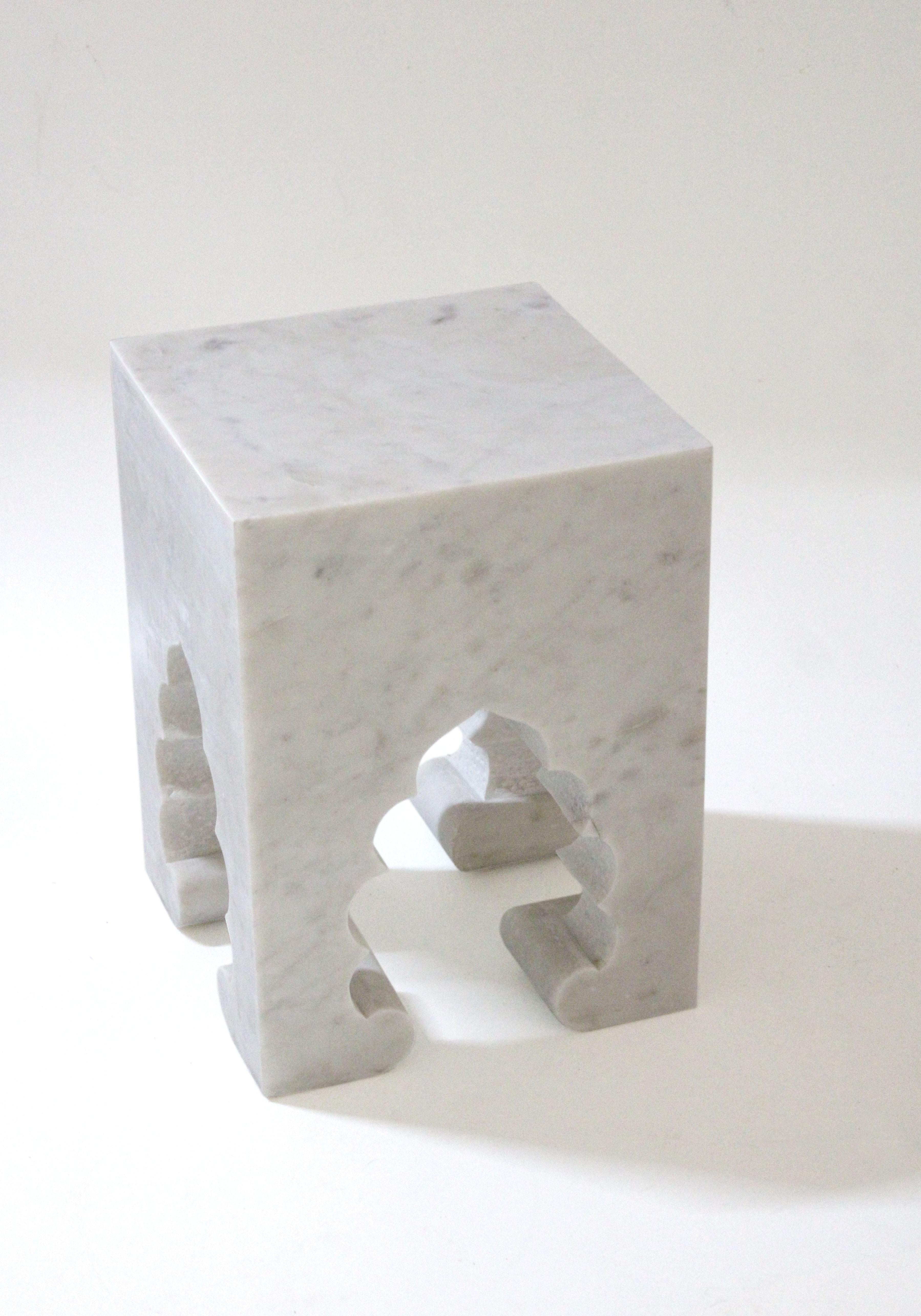Jahangir II Side Table in White Marble by Paul Mathieu for Stephanie Odegard For Sale 2
