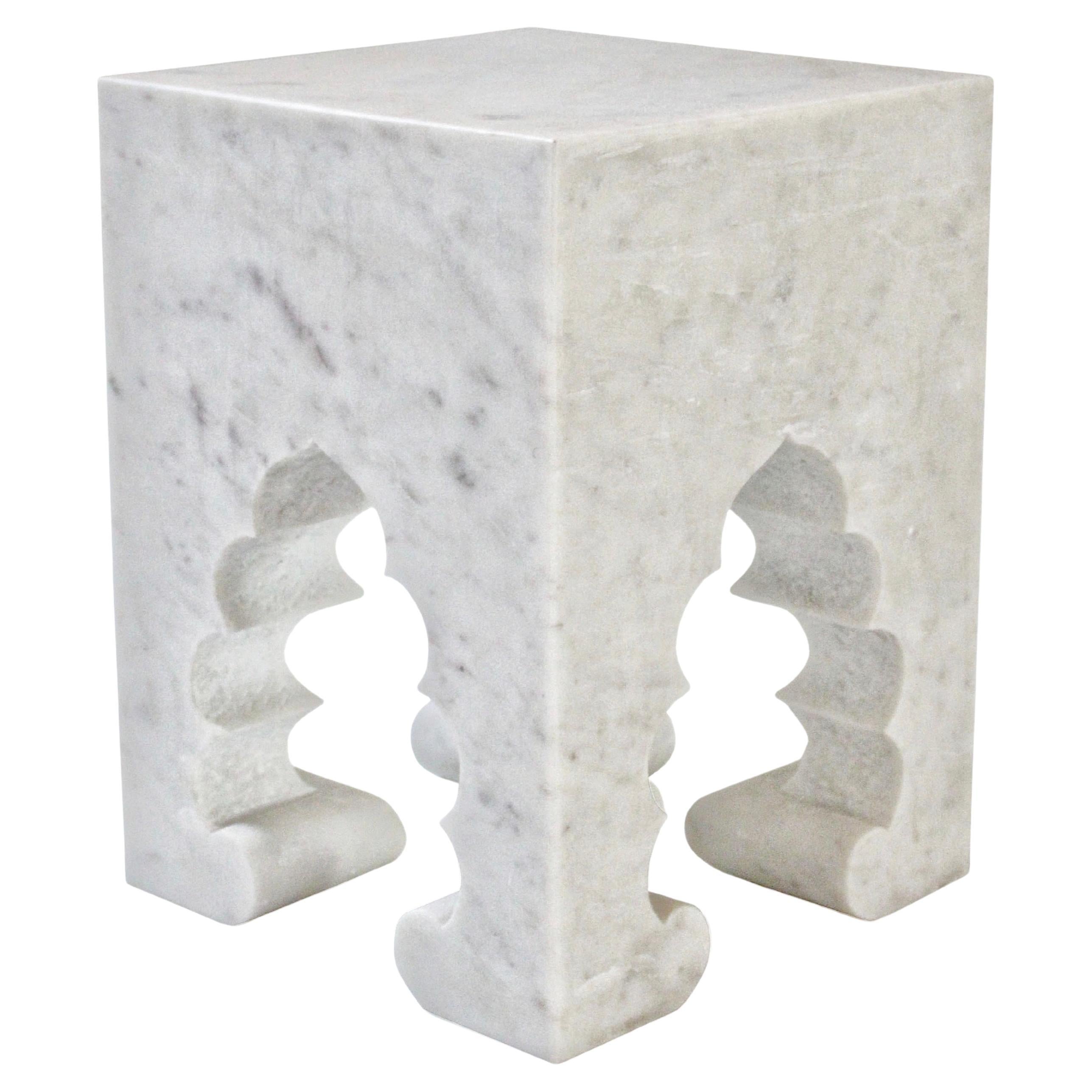 Jahangir II Side Table in White Marble by Paul Mathieu for Stephanie Odegard For Sale