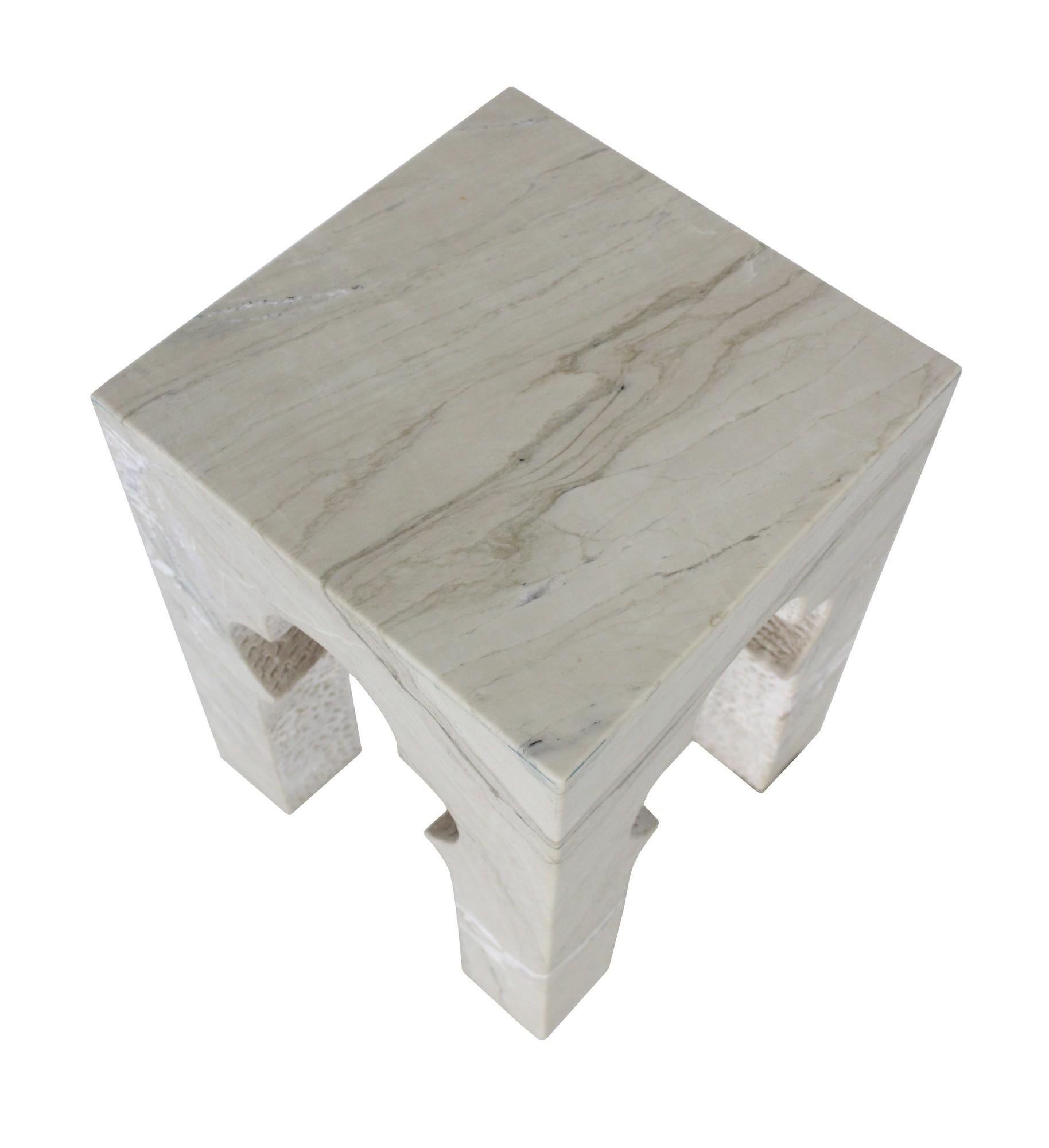 Hand-Carved Jahangir Side Table in Katni Marble by Paul Mathieu for Stephanie Odegard For Sale