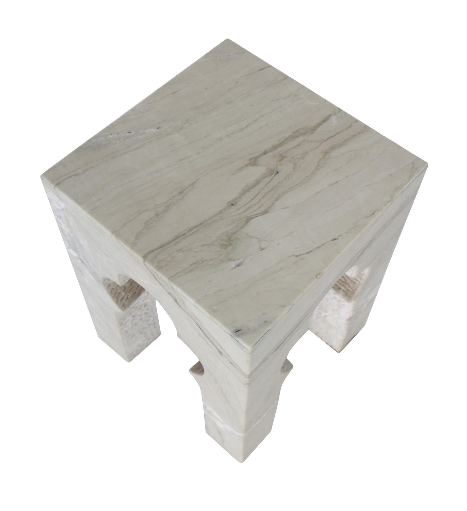 Indian Jahangir Side Table in Katni Marble by Paul Mathieu for Stephanie Odegard For Sale