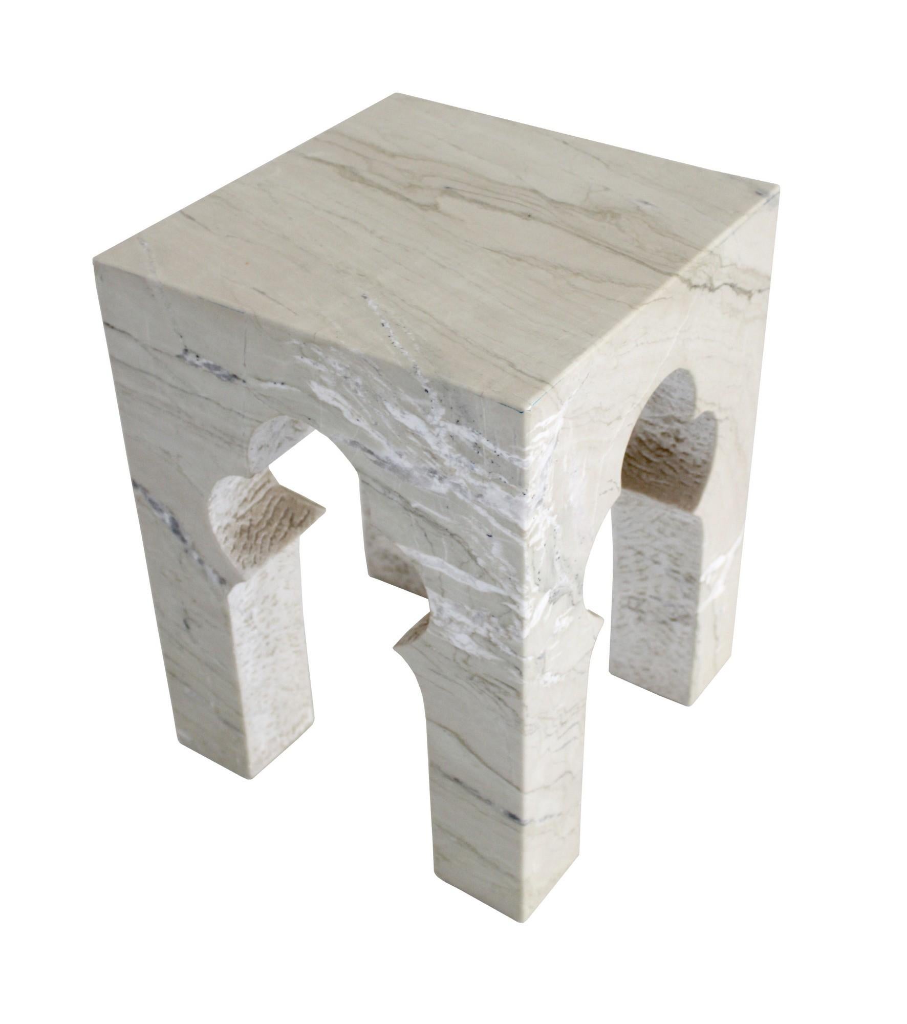 Indian Jahangir Side Table in Katni Marble by Paul Mathieu for Stephanie Odegard For Sale