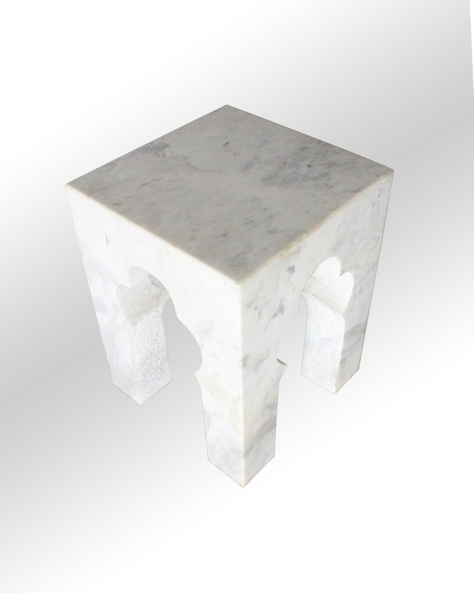 Indian Jahangir Side Table in White Marble by Paul Mathieu for Stephanie Odegard For Sale
