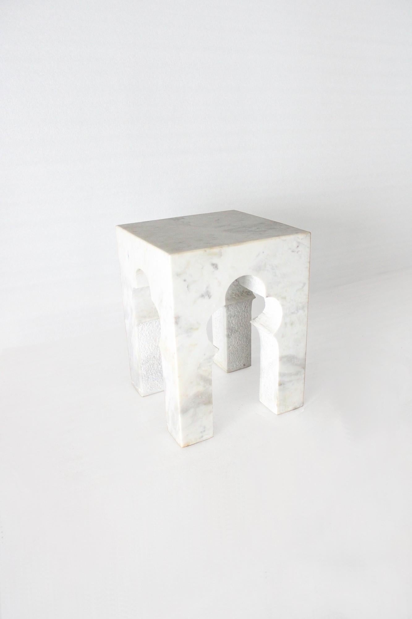 Jahangir Side Table in White Marble by Paul Mathieu for Stephanie Odegard In New Condition For Sale In New York, NY