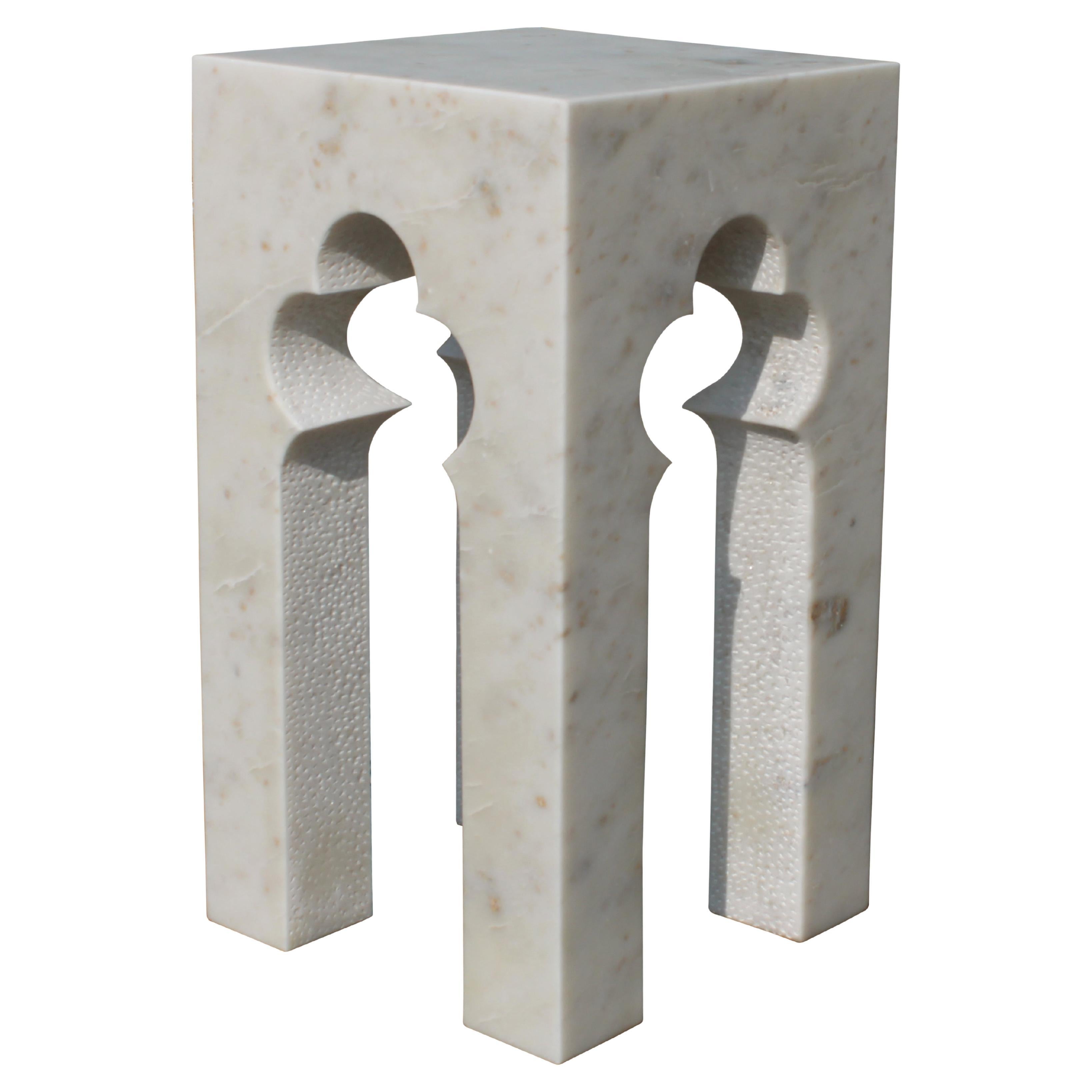 Jahangir Side Table in White Marble by Paul Mathieu for Stephanie Odegard For Sale