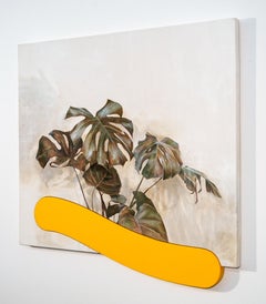 Monstera G - vibrante, contemporaine, nature morte, acrylique et huile sur toile