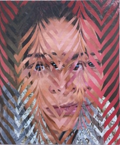 Tai by JAHRU, oil painting portraiture with patterns and distortions, street art