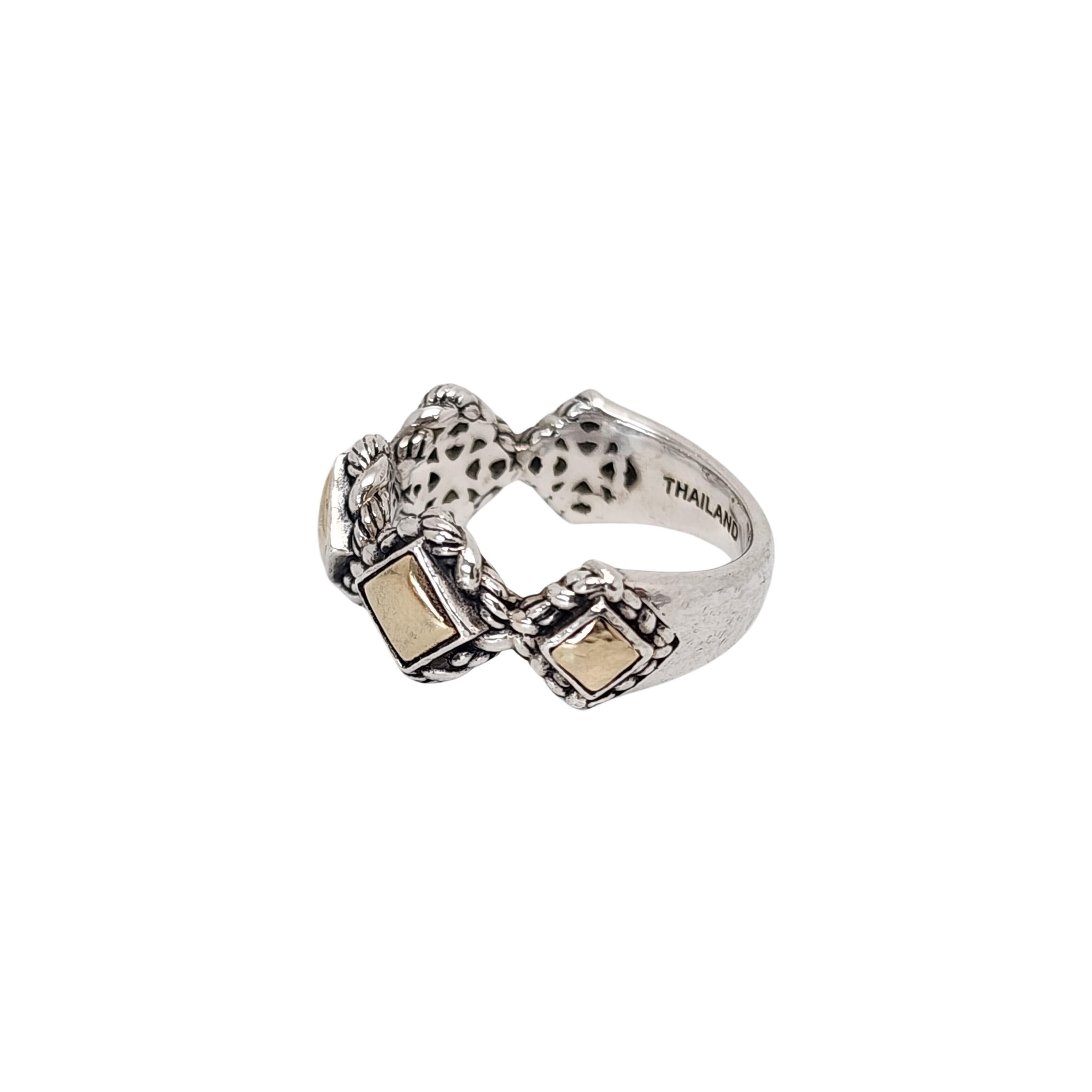 JAI by John Hardy sterling silver 14K yellow gold squares band ring.

Size 6 3/4

From the affordable line JAI by John Hardy for QVC, this ring features yellow gold squares set on its side like a diamond shape. Each square is surrounded in rope