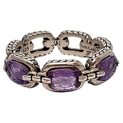 Vintage JAI by John Hardy Sterling Silver Amethyst Status Link Ring Size 6 #17362