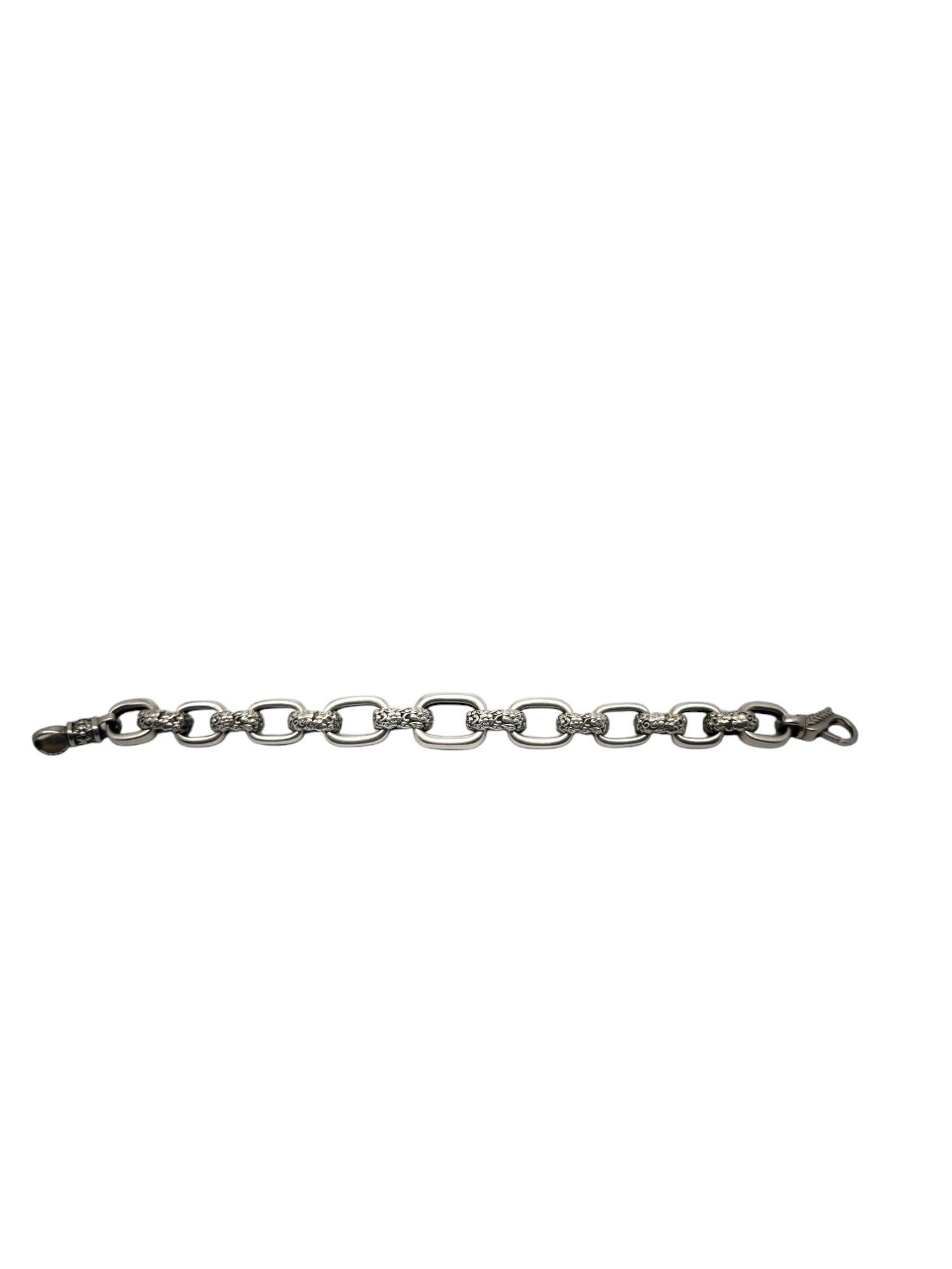 JAI by John Hardy Sterling Silver Floral Textured Link Bracelet #20558 In Good Condition In Washington Depot, CT