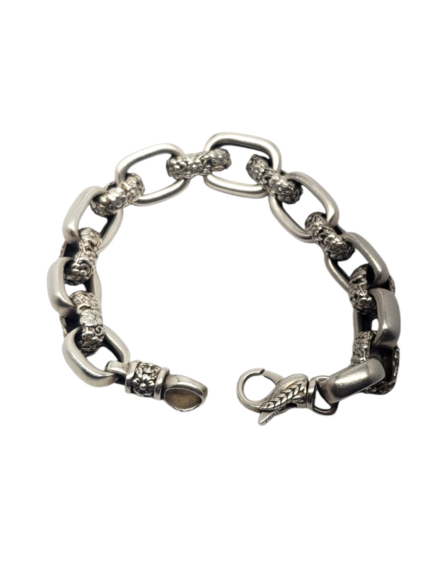 JAI by John Hardy Sterling Silver Floral Textured Link Bracelet #20558 1