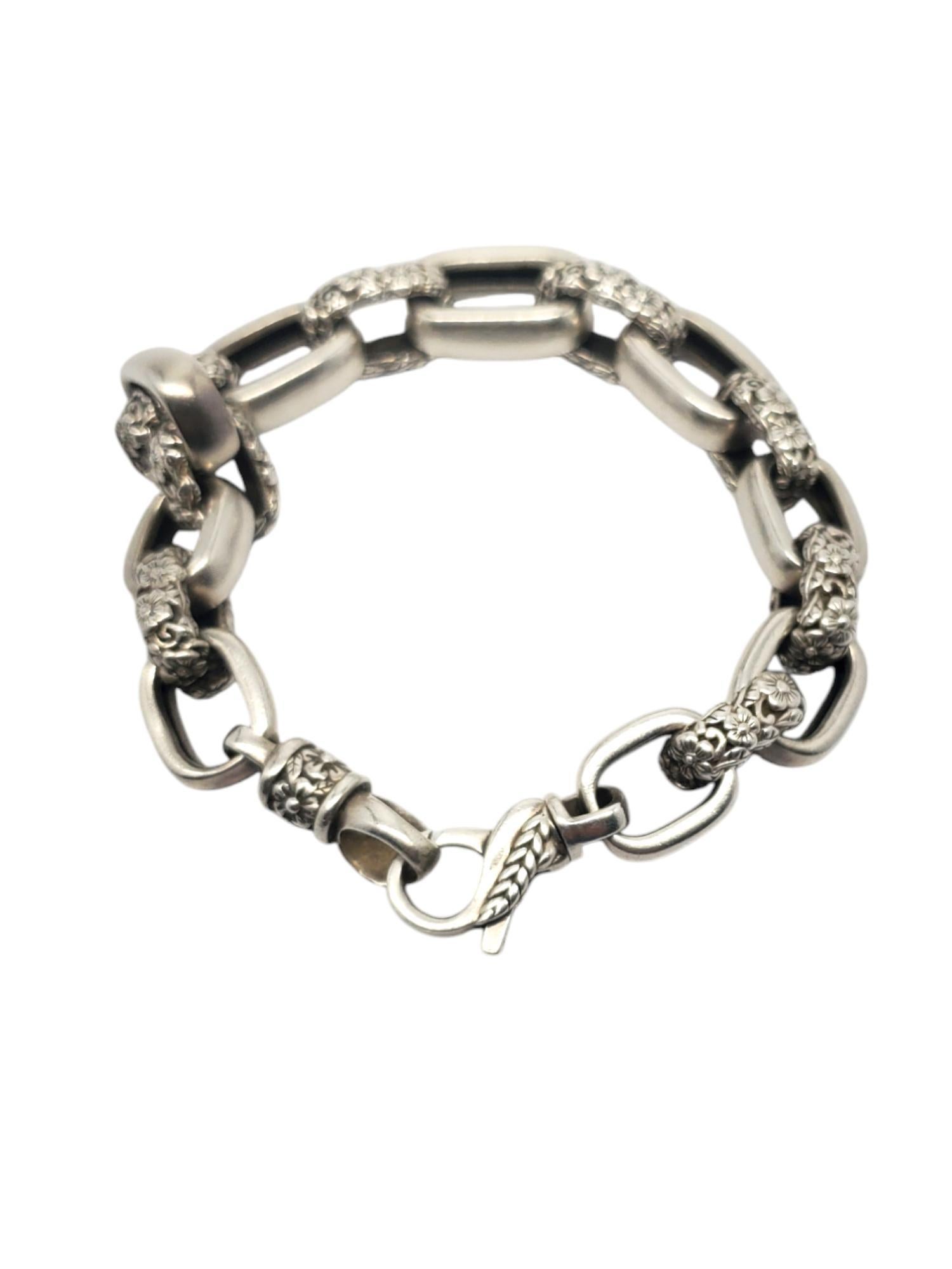 JAI by John Hardy Sterling Silver Floral Textured Link Bracelet #20558 2