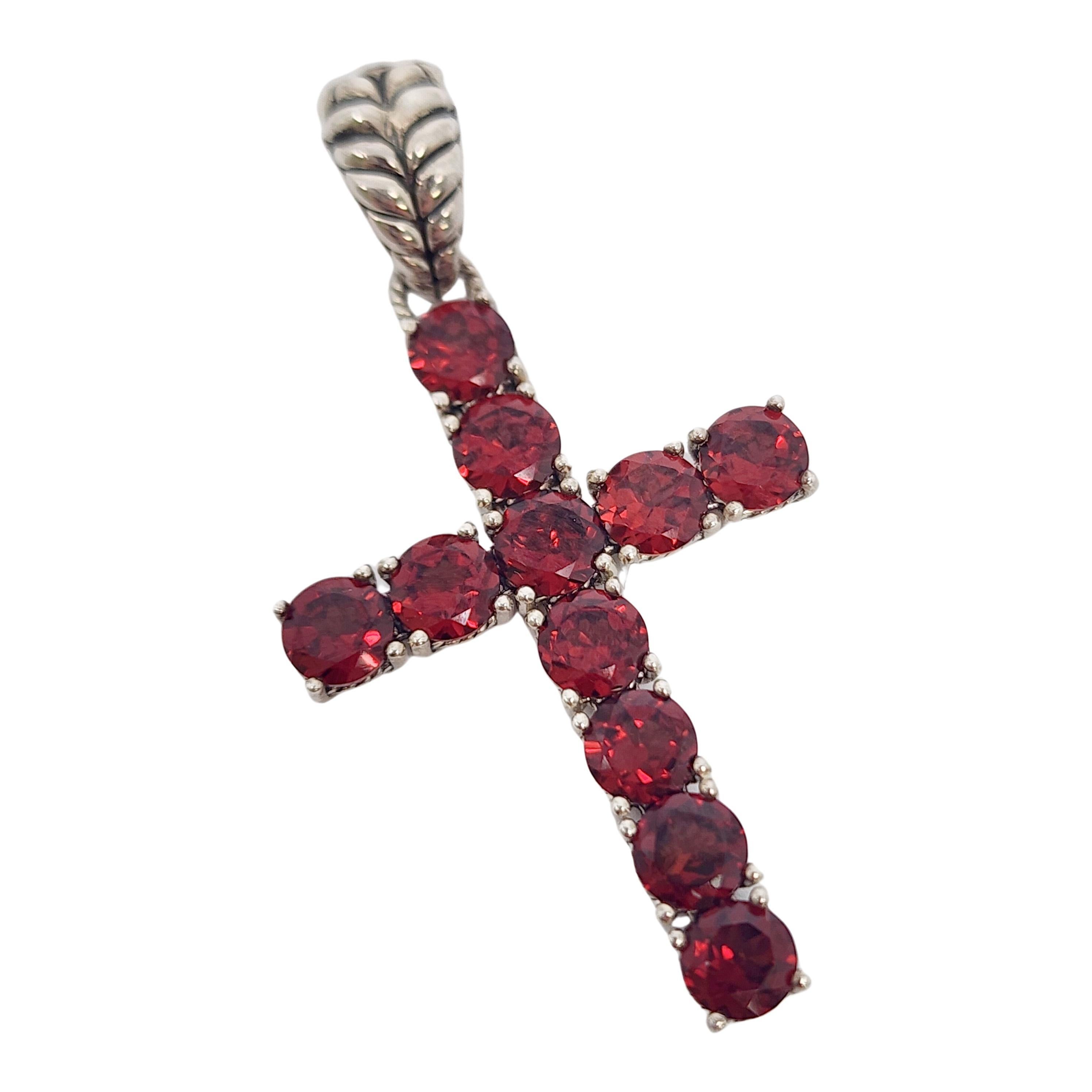 JAI by John Hardy Sterling Silver Garnet Cross Enhancer Pendant #17363 In Good Condition In Washington Depot, CT