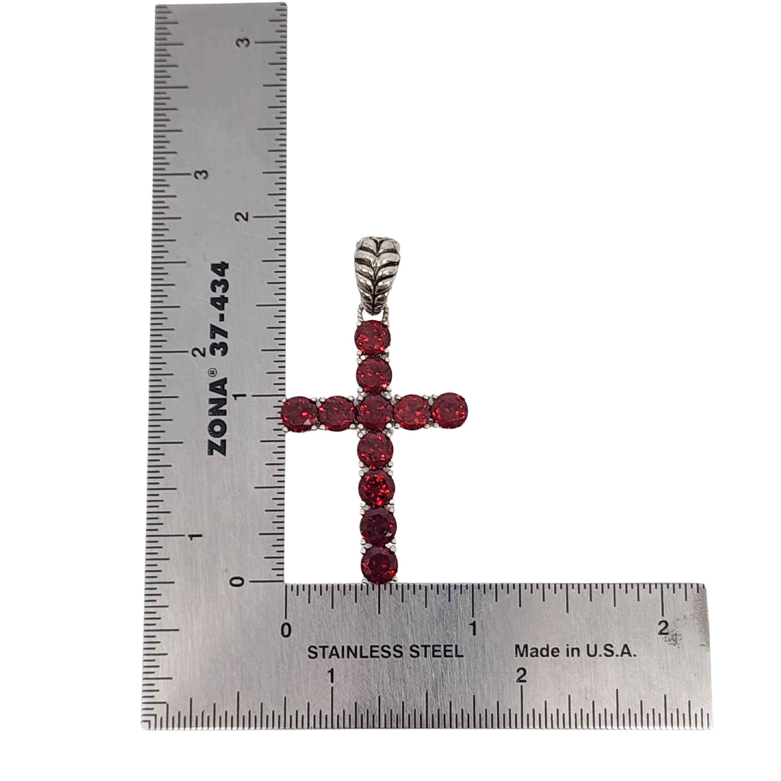 JAI by John Hardy Sterling Silver Garnet Cross Enhancer Pendant #17363 2
