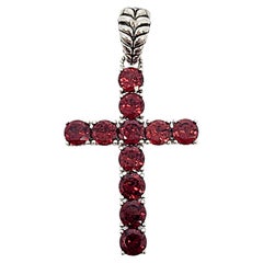 Vintage JAI by John Hardy Sterling Silver Garnet Cross Enhancer Pendant #17363