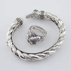 Jai John Hardy Croco Collection Sterling Silver and 18k Gold Cuff and Ring Set