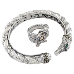 Jai John Hardy Croco Collection Sterling Silver and 18k Gold Cuff and Ring Set