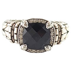 JAi John Hardy Sterling Silver Black Faceted Onyx & Diamond Ring Size 6 #17915