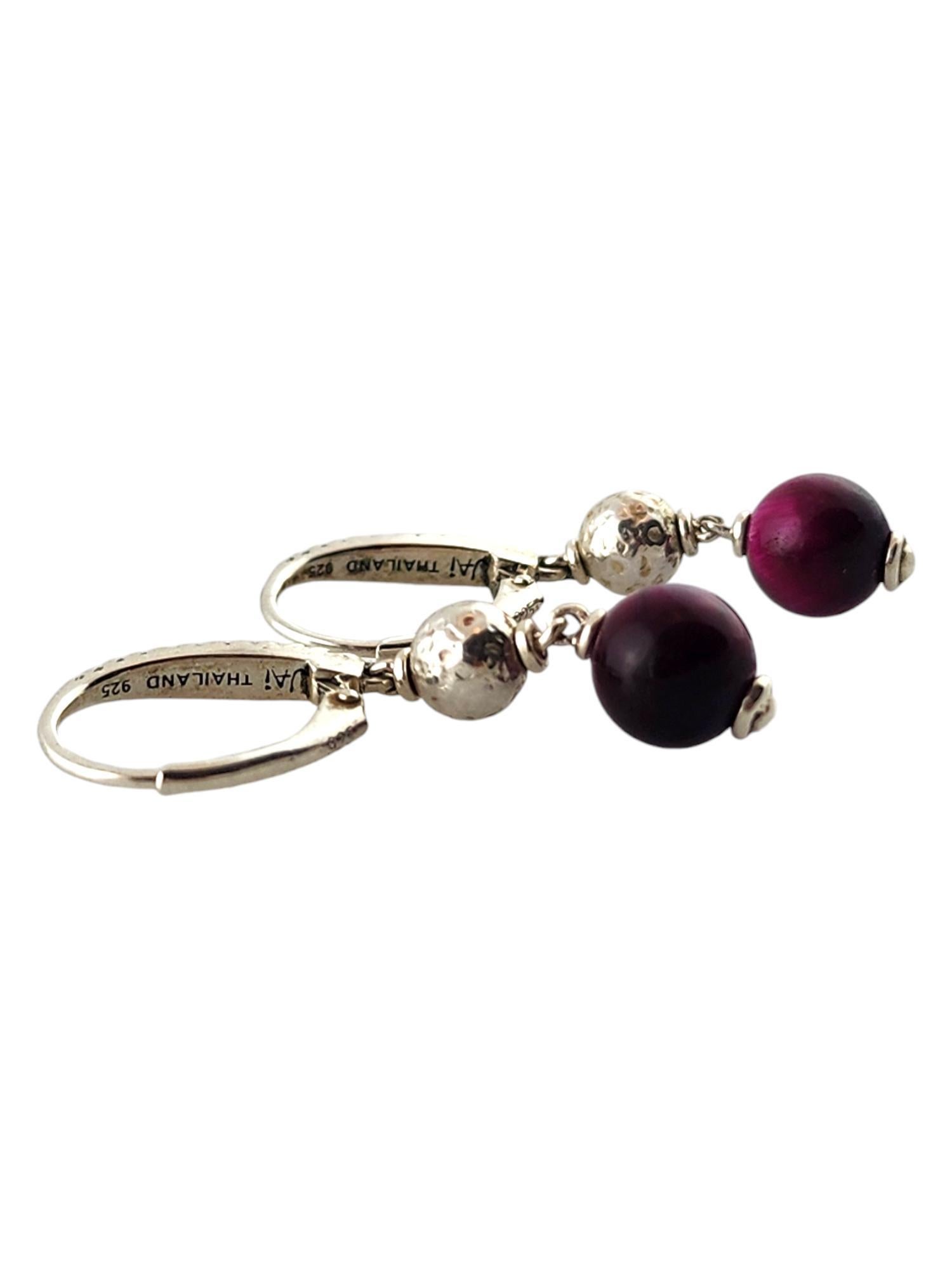 JAi John Hardy Sterling Silver Pinkish Purple Bead Dangle Earrings #18413 In Good Condition In Washington Depot, CT