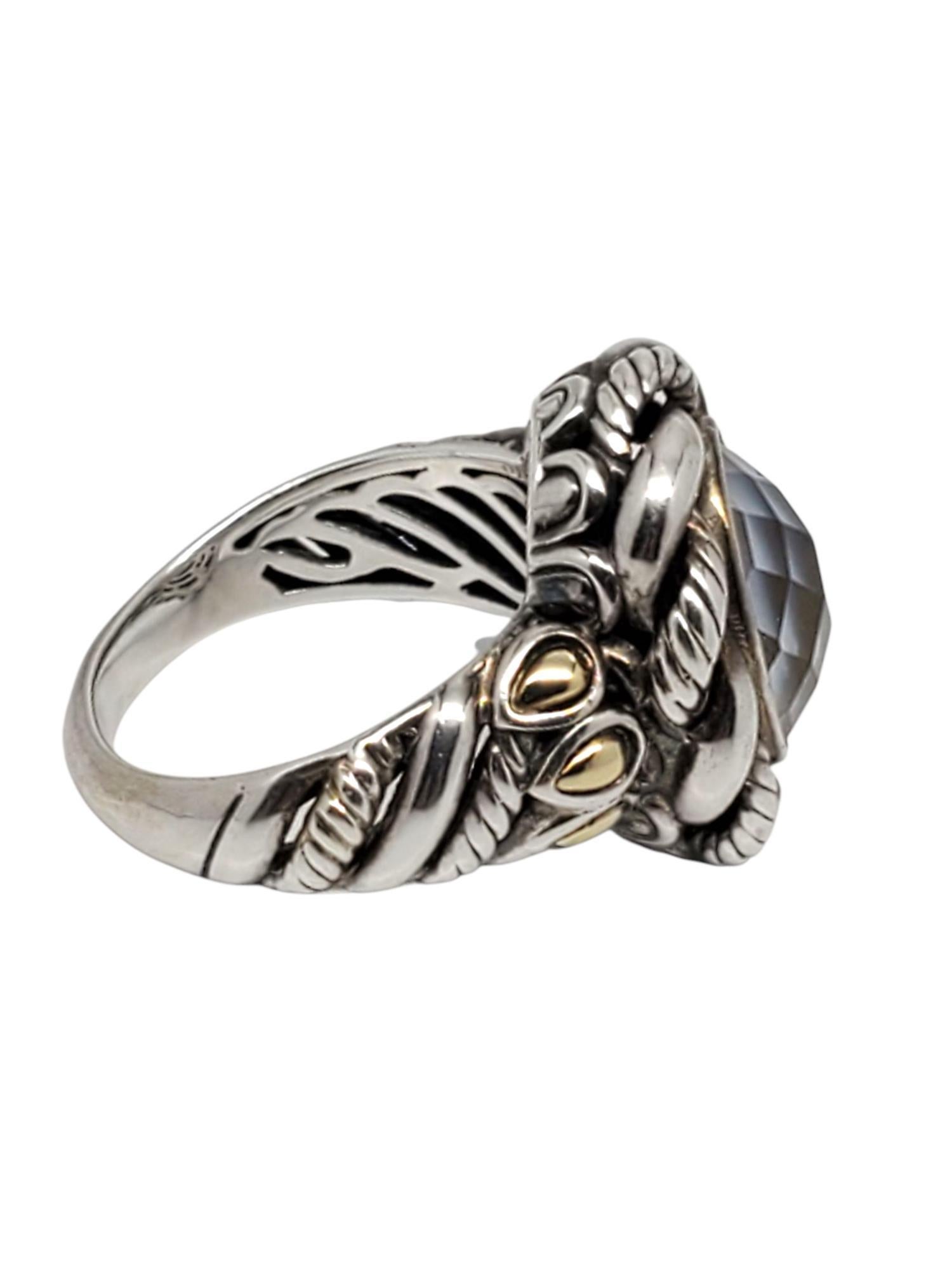 Taglio ovale JAI Anello in argento sterling e oro giallo 14K con pietra lunare sfaccettata misura 10 #21415 in vendita