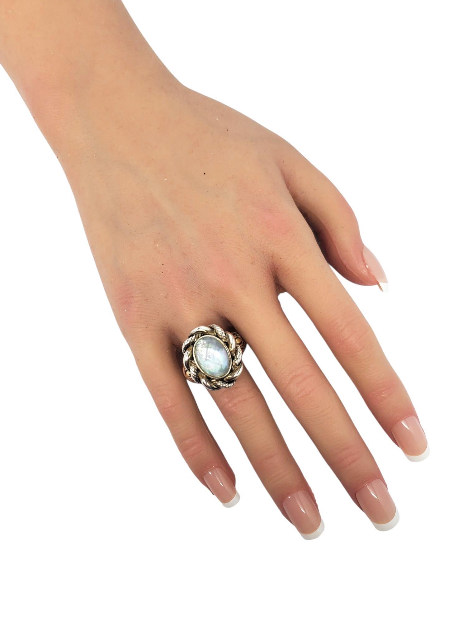 Donna JAI Anello in argento sterling e oro giallo 14K con pietra lunare sfaccettata misura 10 #21415 in vendita