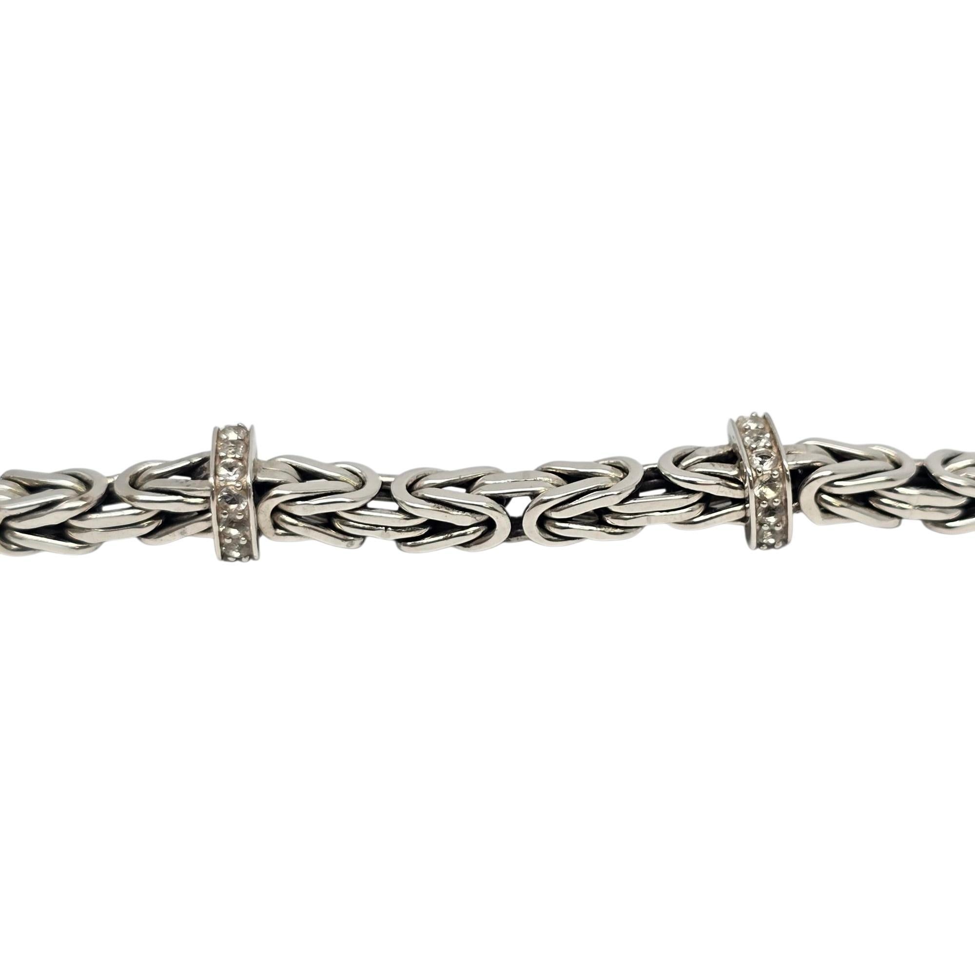 JAI Sterling Silver Byzantine Pave White Topaz Station Bracelet #22215 In Good Condition For Sale In Washington Depot, CT