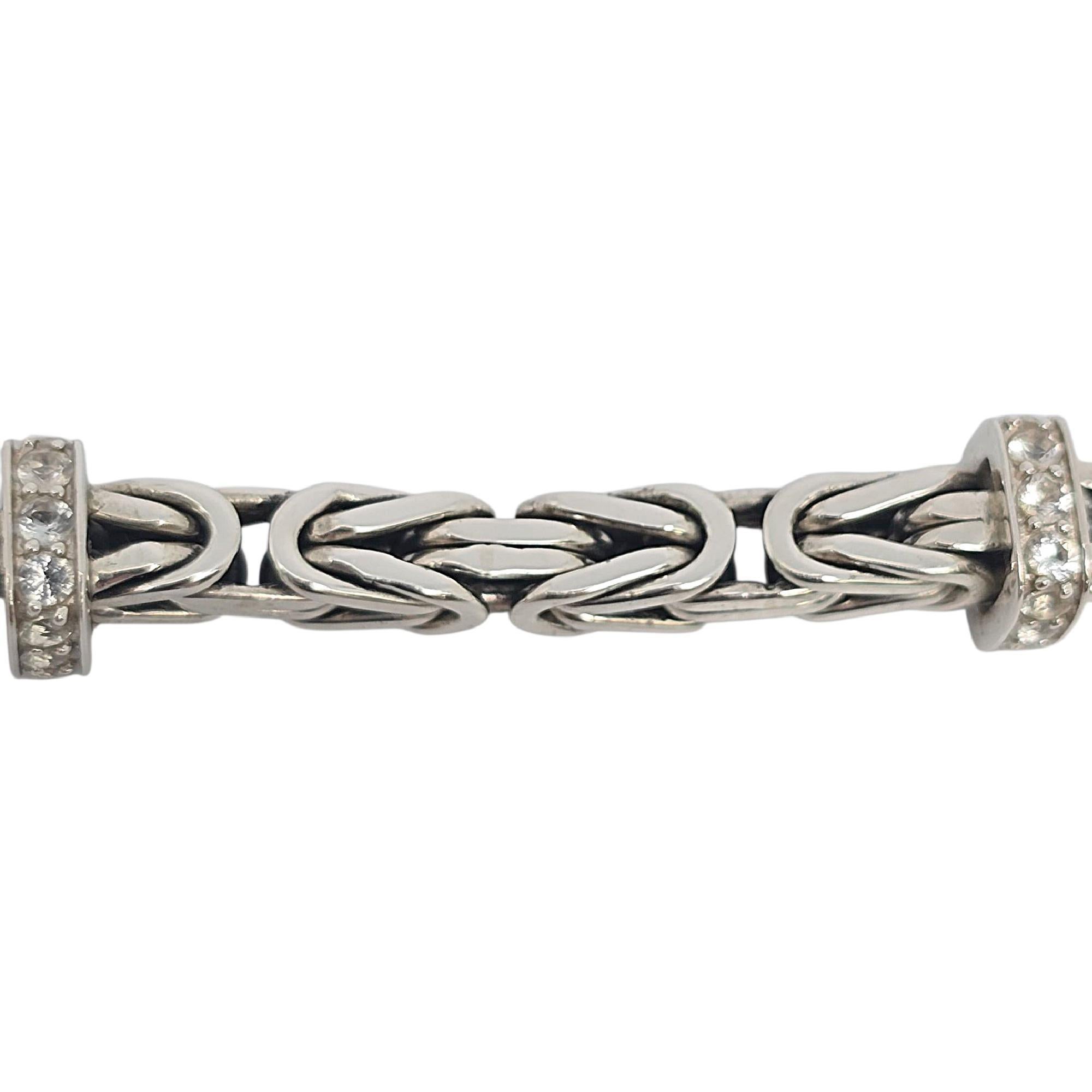 Women's JAI Sterling Silver Byzantine Pave White Topaz Station Bracelet #22215 For Sale