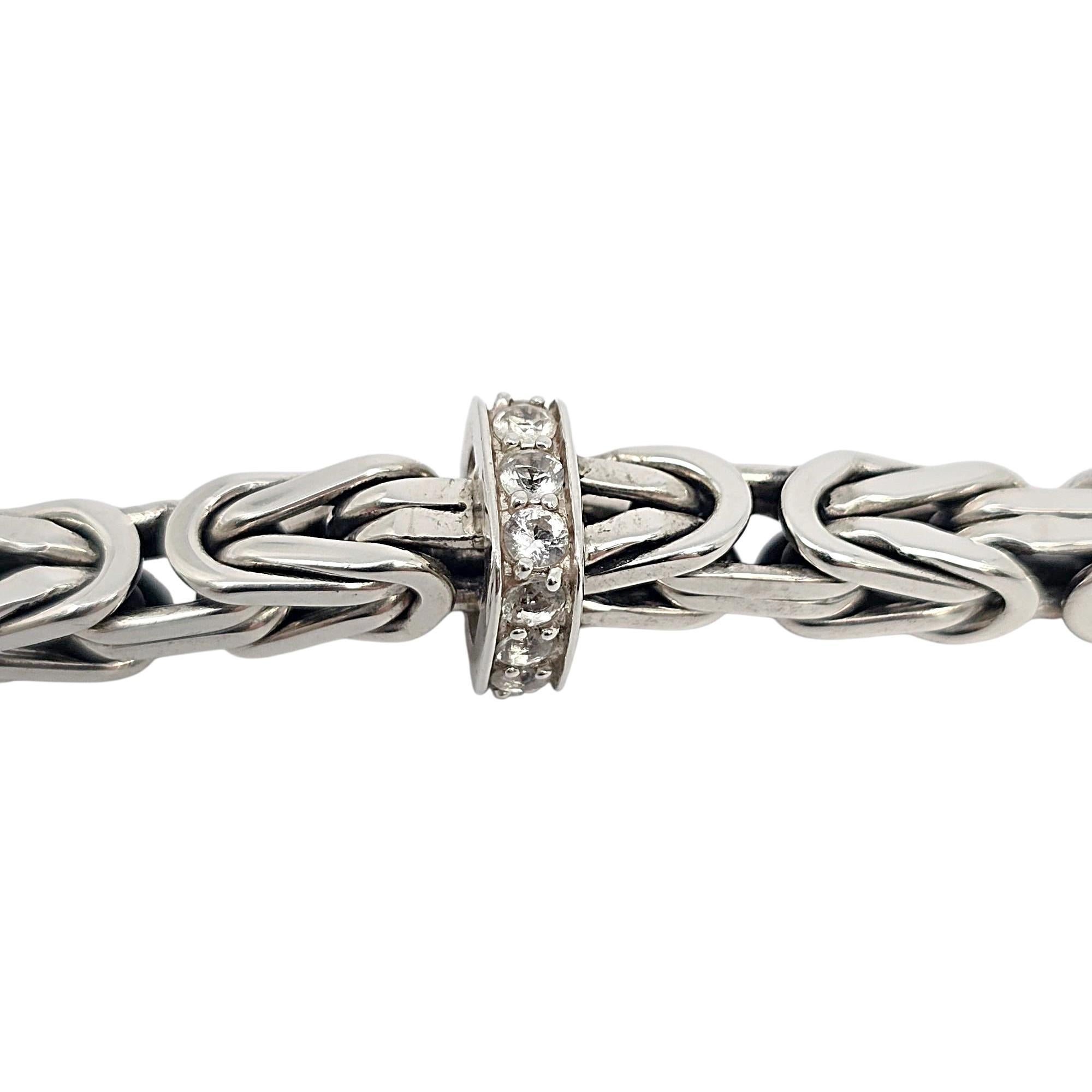 JAI Sterling Silver Byzantine Pave White Topaz Station Bracelet #22215 For Sale 1