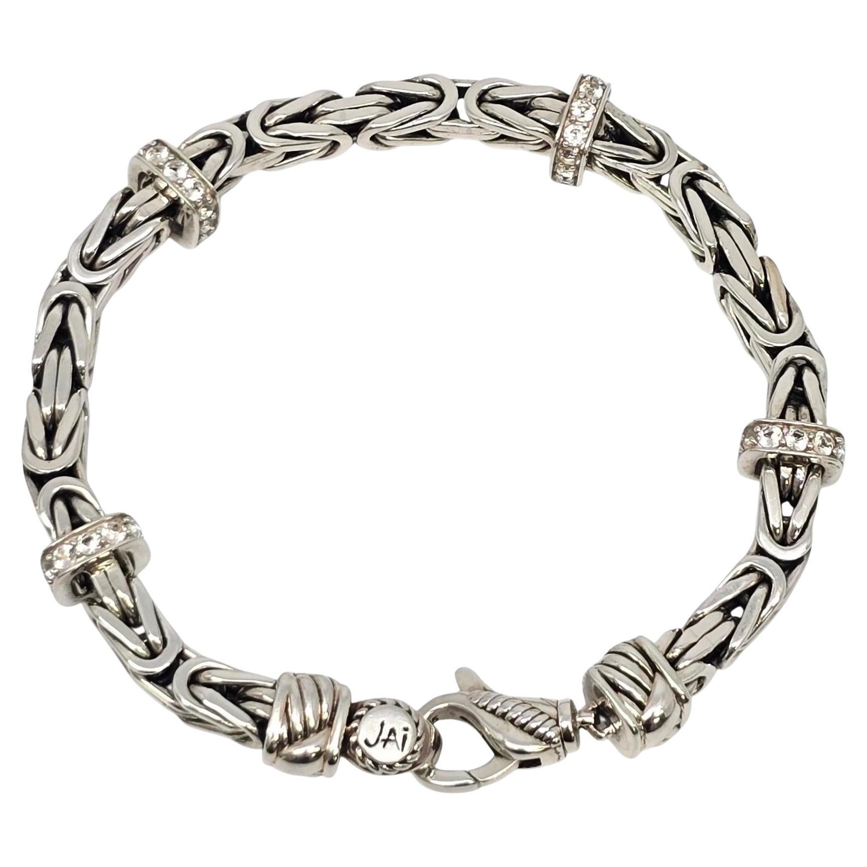 JAI Sterling Silver Byzantine Pave White Topaz Station Bracelet #22215 For Sale