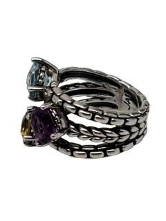 JAI Sterling Silver Multi Colored Cushion Cut Ring Size 6 #23459