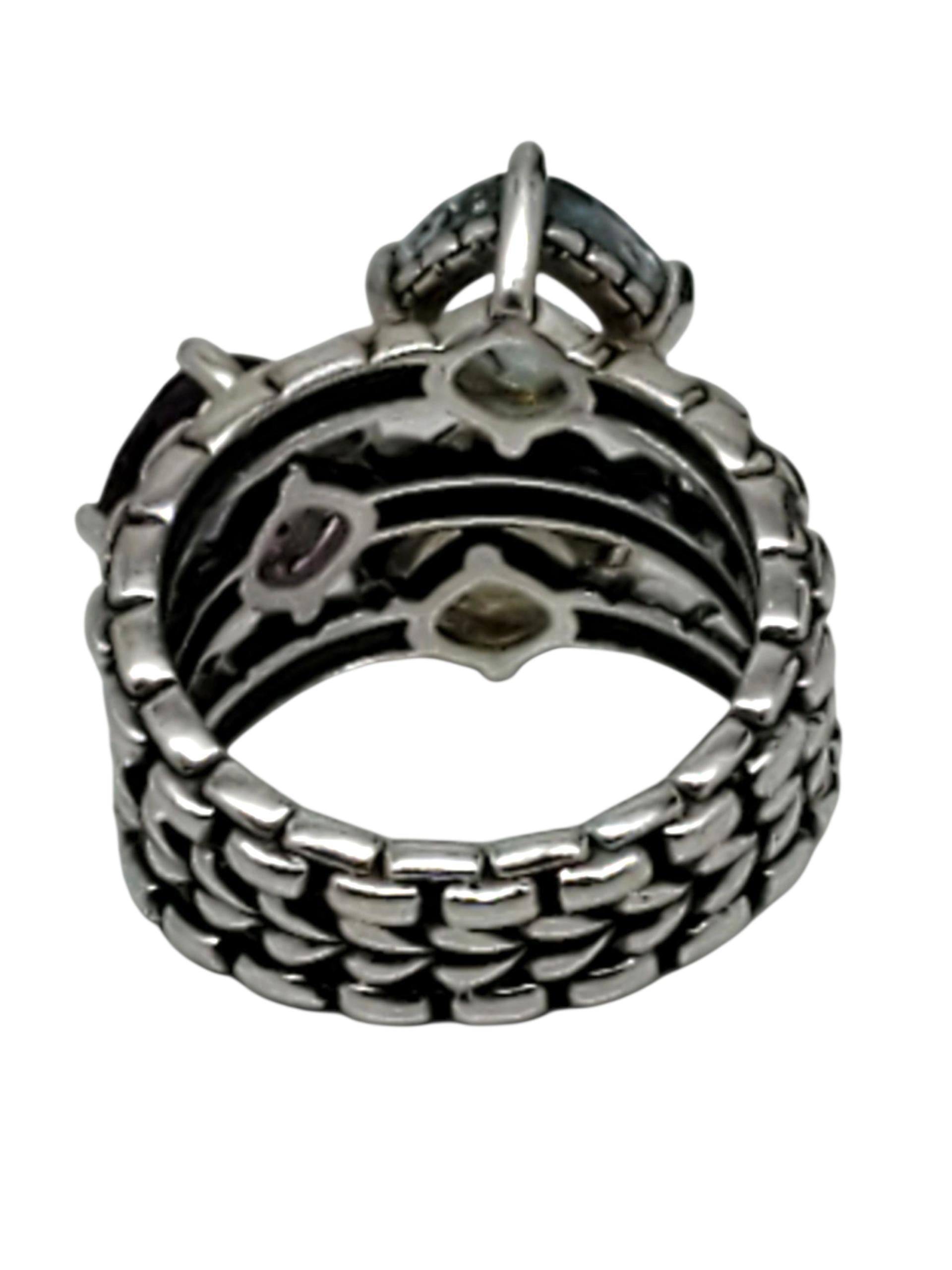 JAI Sterling Silber mehrfarbig Kissenschliff Ring Größe 6 #23459 (Zeitgenössisch) im Angebot