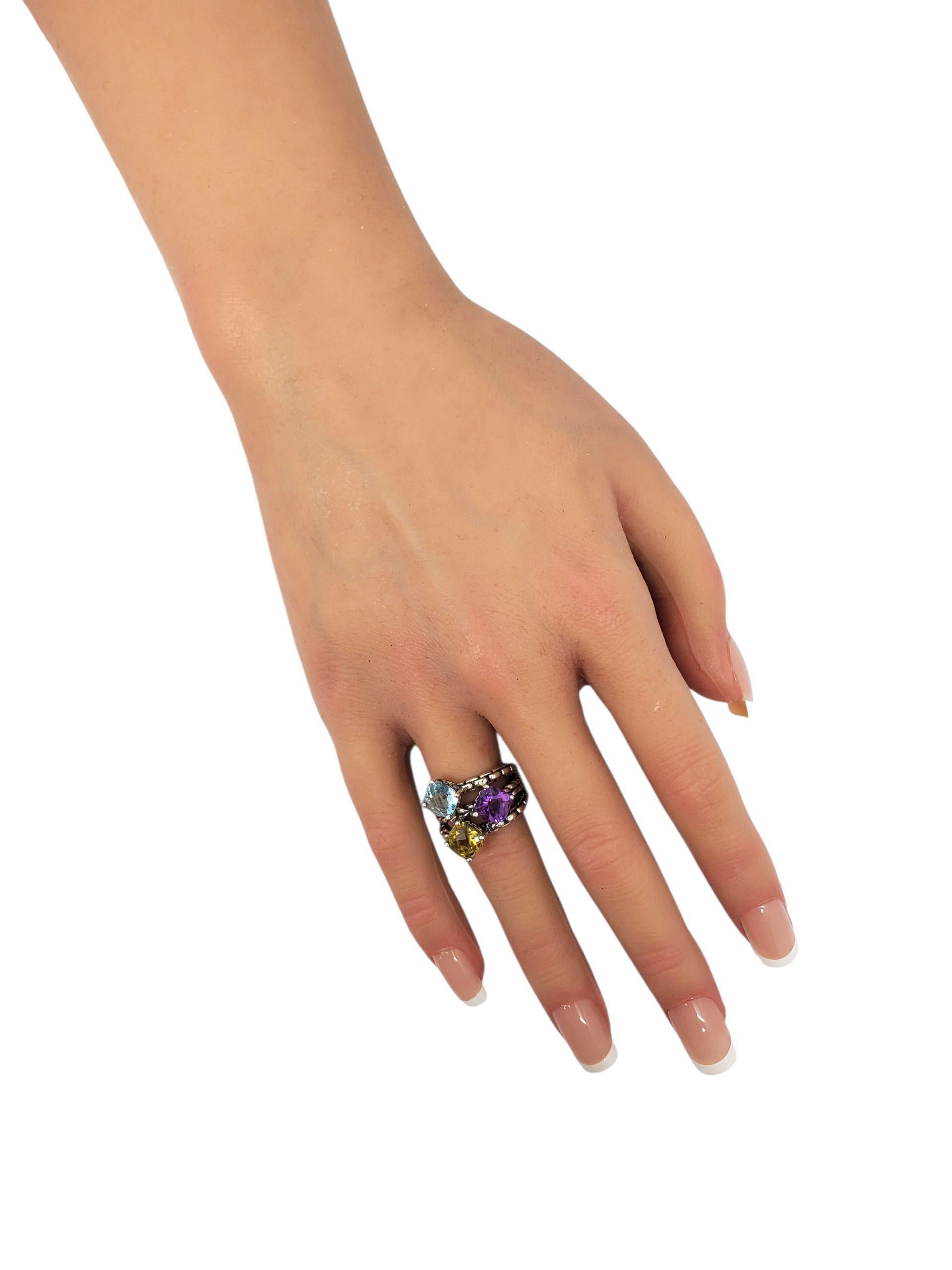 JAI Sterling Silber mehrfarbig Kissenschliff Ring Größe 6 #23459 im Angebot 2