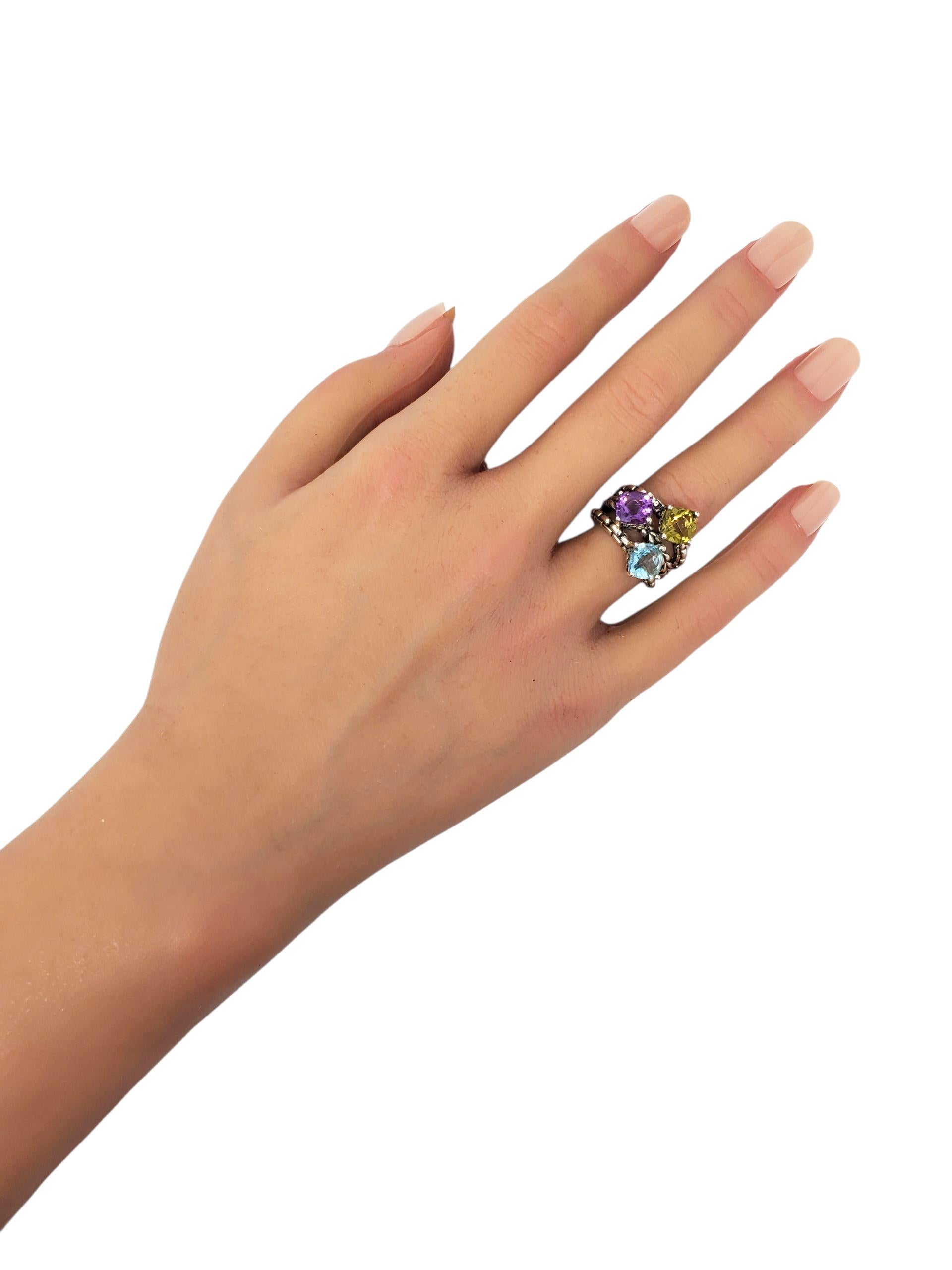 JAI Sterling Silber mehrfarbig Kissenschliff Ring Größe 6 #23459 im Angebot 3